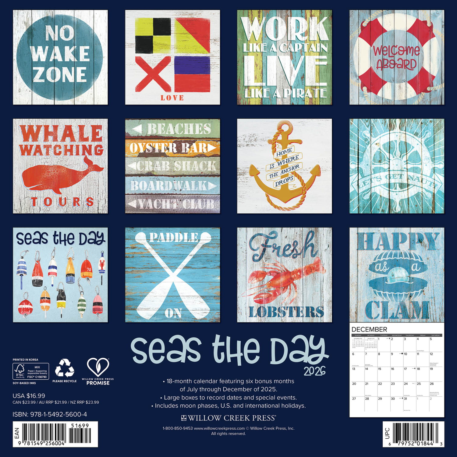 2026 Willow Creek Press Humor & Comics Monthly Wall Calendar, 12in x 12in, Seas the Day, January To December, 56004 - Image 6