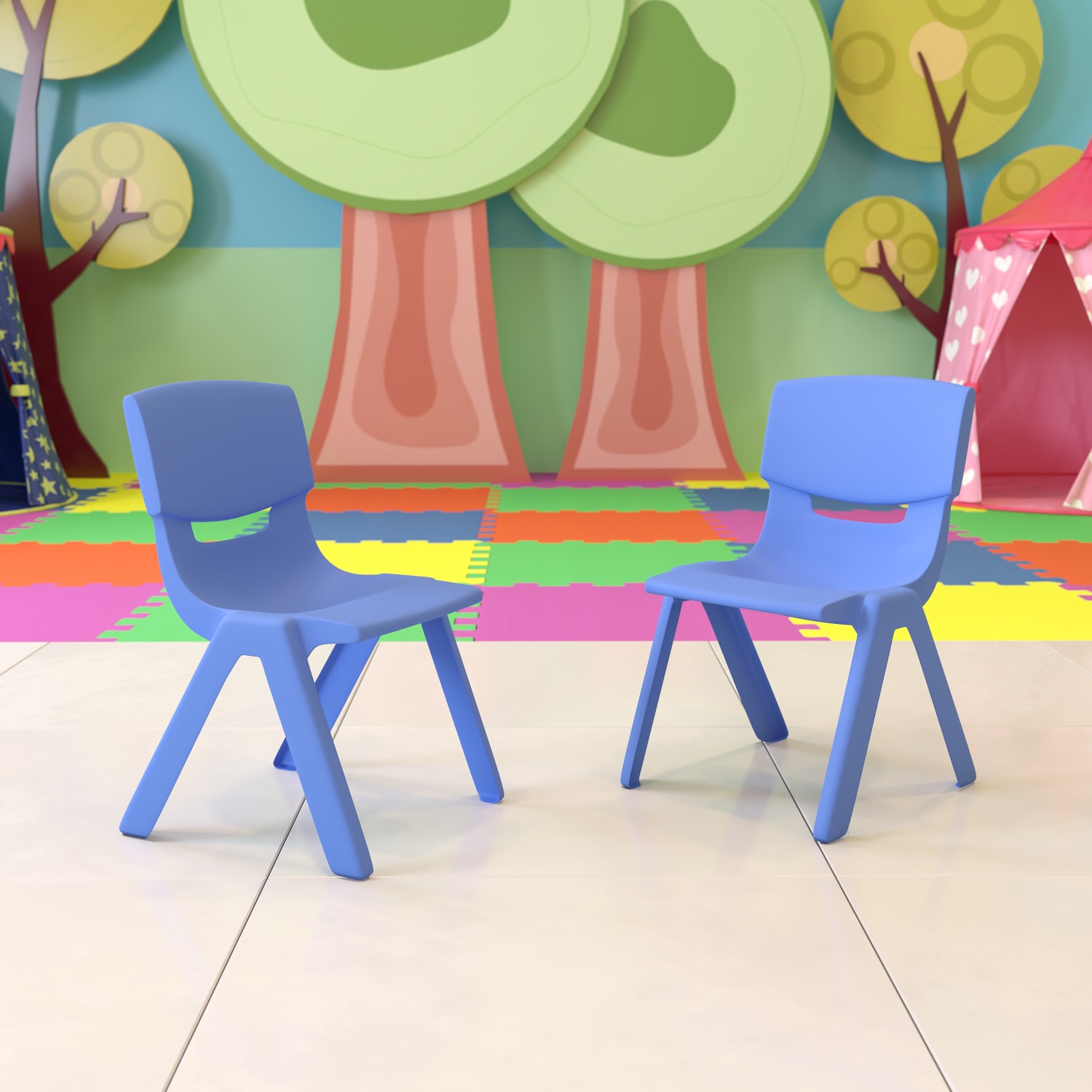 Flash Furniture Plastic Stackable School Chairs With 13-1/4in Seat Height, Blue, Set Of 2 Chairs