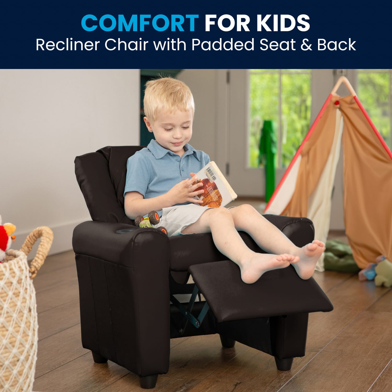 Flash Furniture Contemporary Kids Recliner With Cup Holder And Headrest Brown PopularChairscom