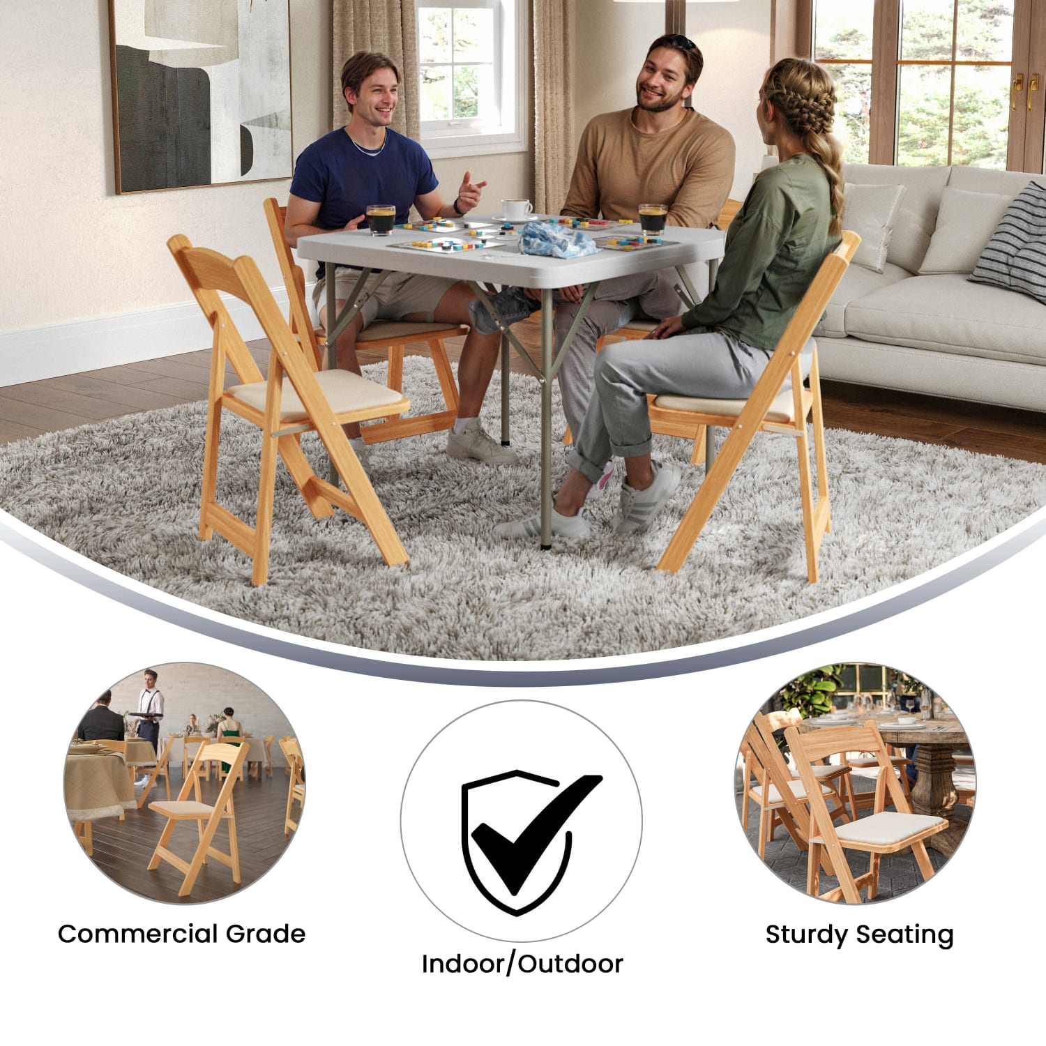 Flash Furniture HERCULES Wood Folding Chair With Vinyl Seat, Natural - Image 5