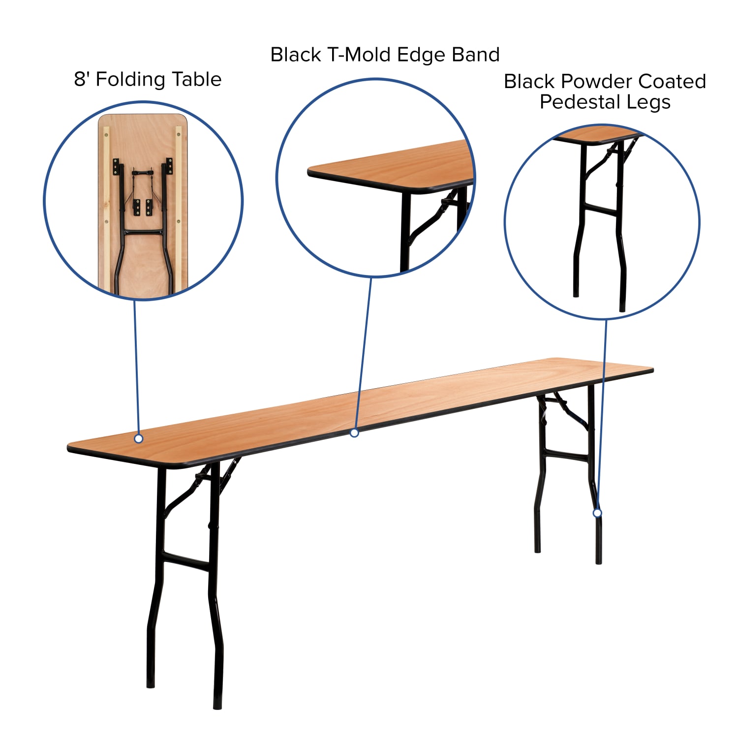 Flash Furniture Rectangular Wood Folding Seminar Table, 30-1/4inH x 18inW x 96inD, Natural - Image 6