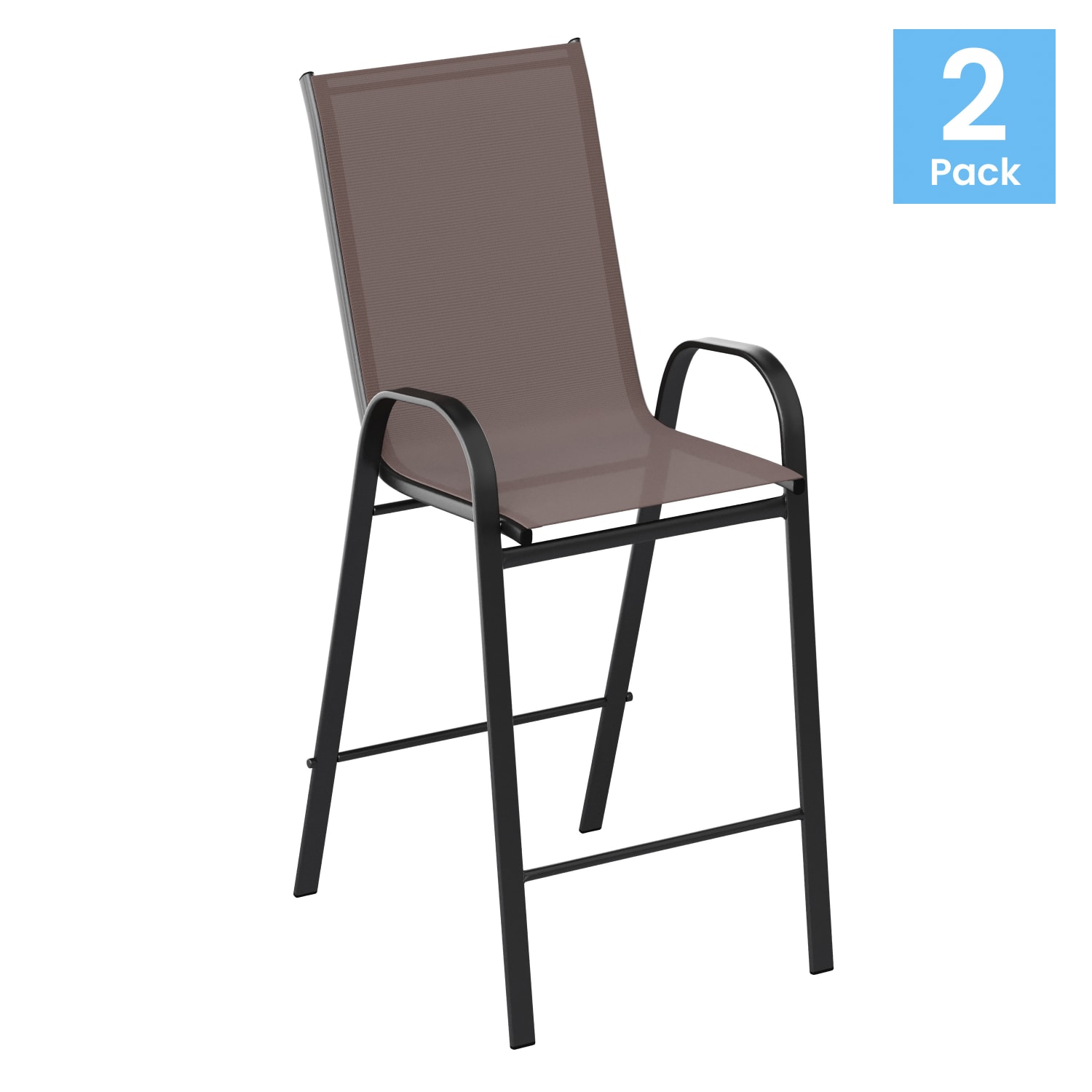 Flash Furniture Brazos Series Flex Comfort Outdoor Barstools With Backs And Metal Frames BrownBlack Set Of 2 Barstools PopularChairscom