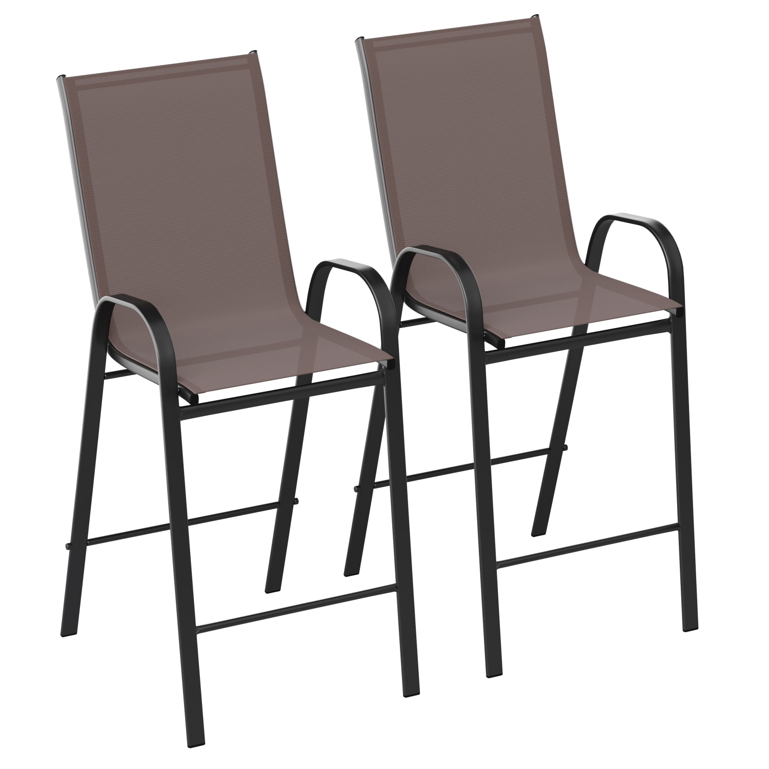 Flash Furniture Brazos Series Flex Comfort Outdoor Barstools With Backs And Metal Frames, Brown/Black, Set Of 2 Barstools - Image 4