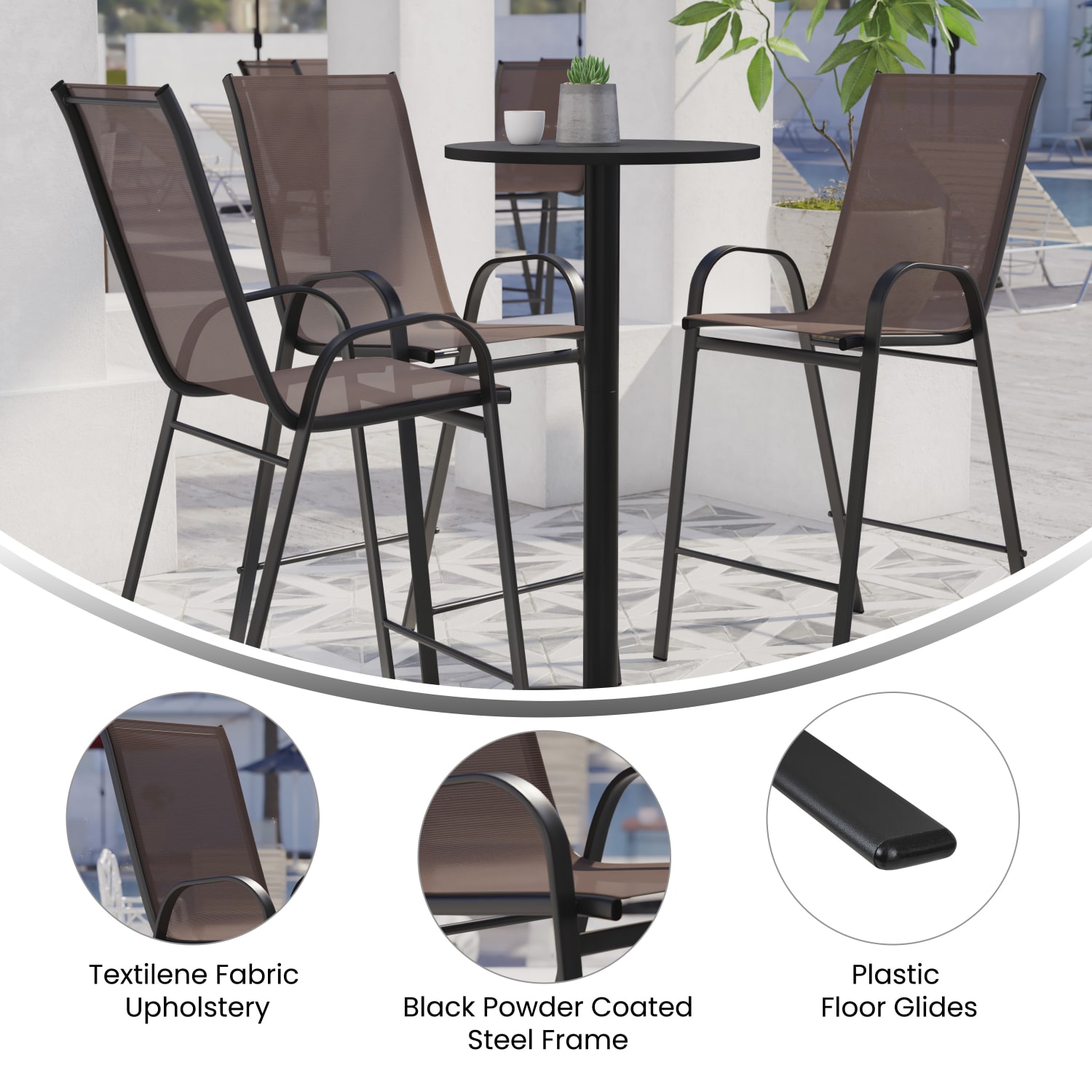 Flash Furniture Brazos Series Flex Comfort Outdoor Barstools With Backs And Metal Frames, Brown/Black, Set Of 2 Barstools - Image 6