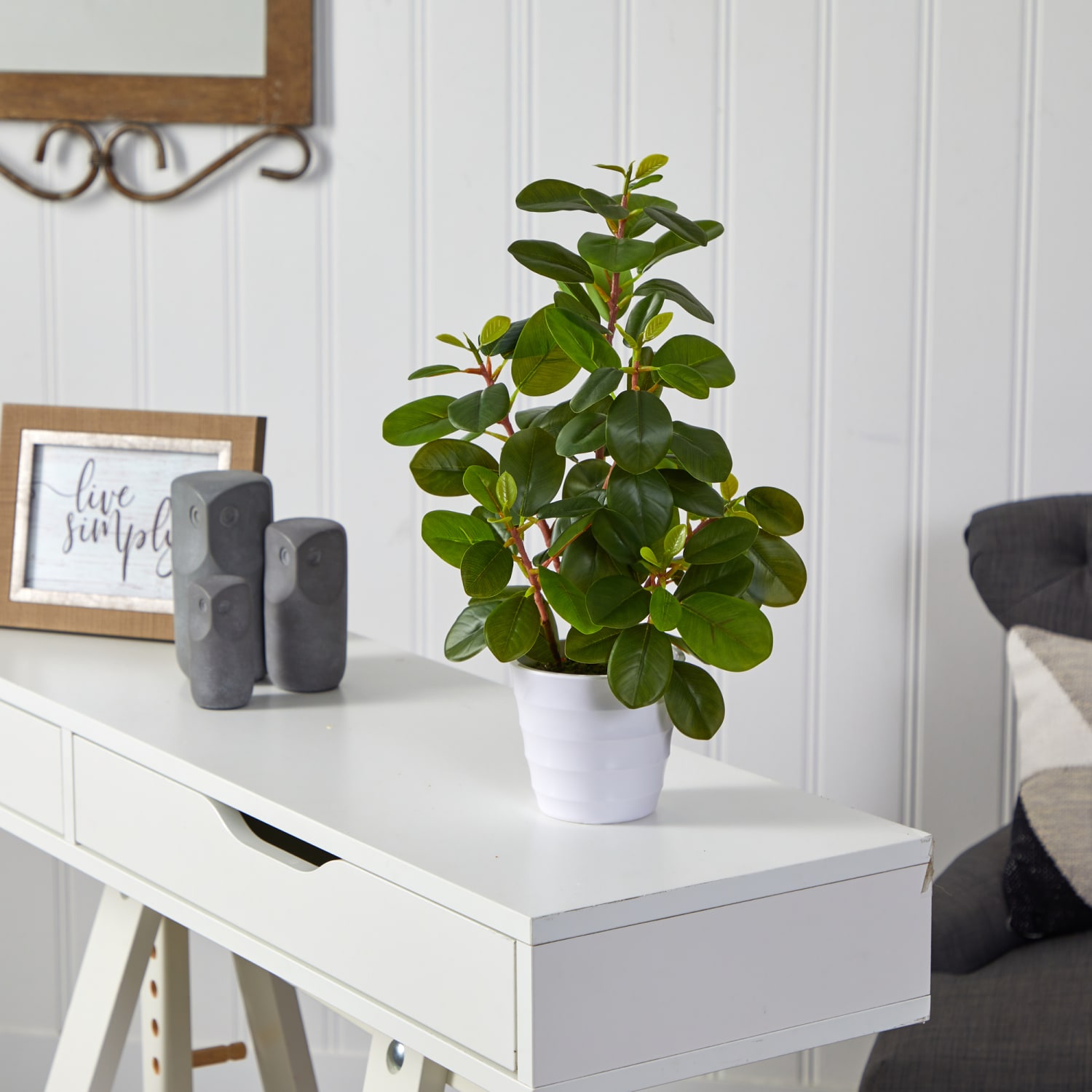 Nearly Natural Peperomia 16inH Artificial Plant With Decorative Planter, 16inH x 6inW x 6inD, Green/White - Image 4