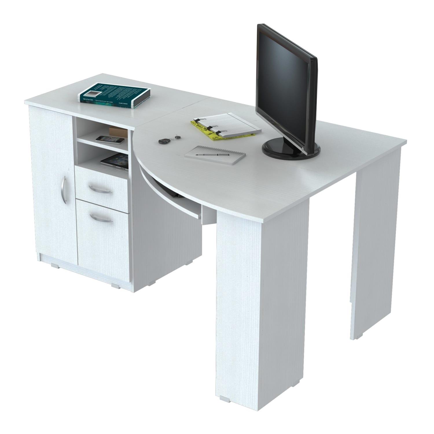 Inval 59inW Corner Desk, Washed Oak - Image 3