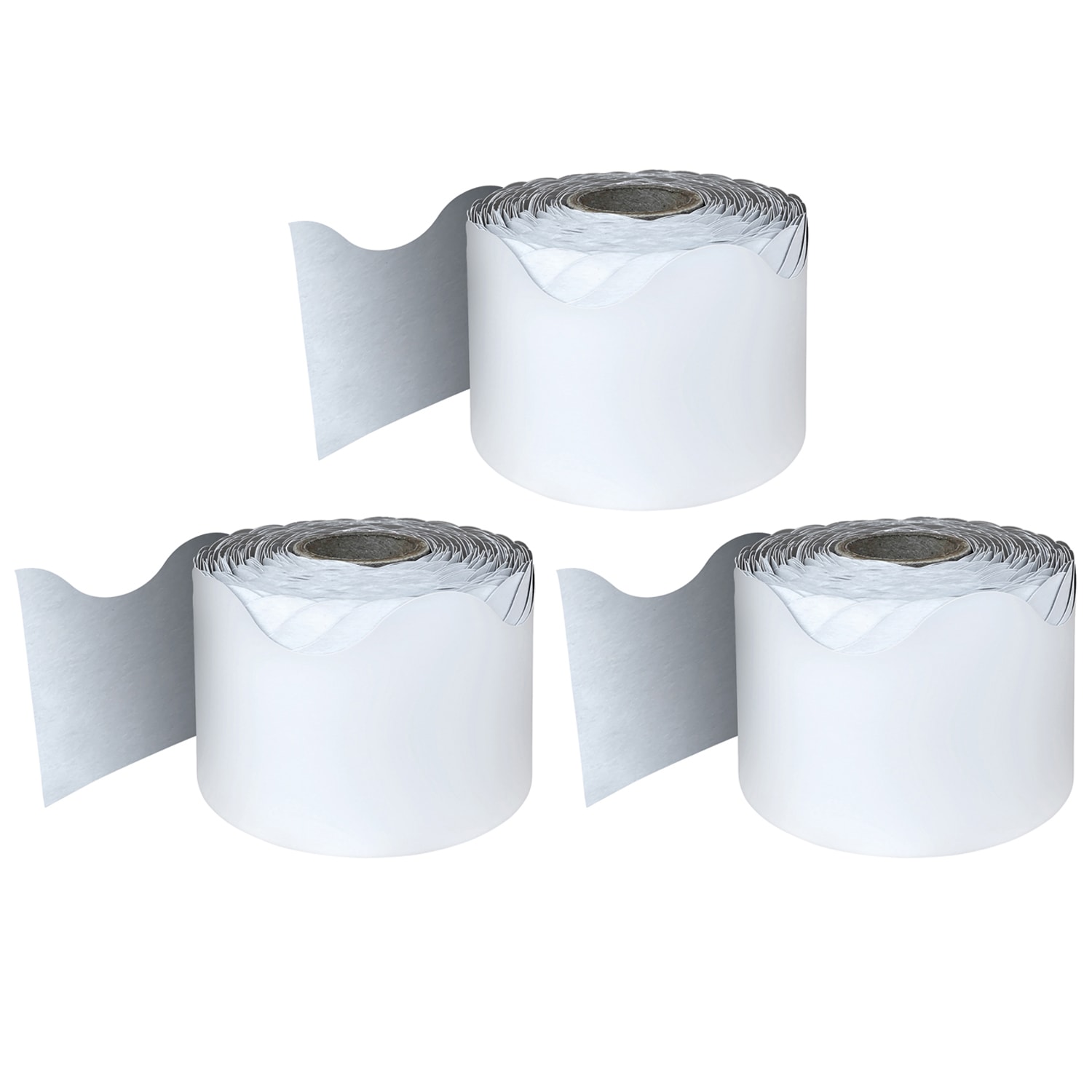 Carson Dellosa Education Rolled Scalloped Borders, White, 65ft Per Roll, Pack Of 3 Rolls