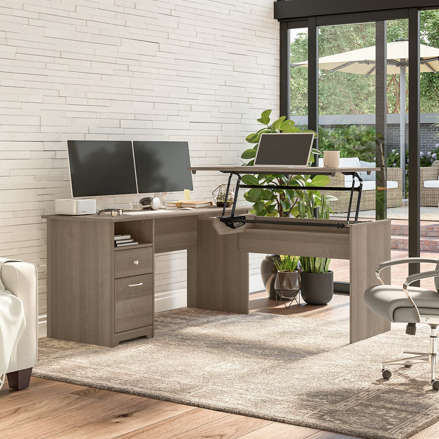 Bush Furniture Cabot 3-Position Sit-To-Stand Height-Adjustable L-Shaped Desk, 60inW, Ash Gray, Standard Delivery - Image 3