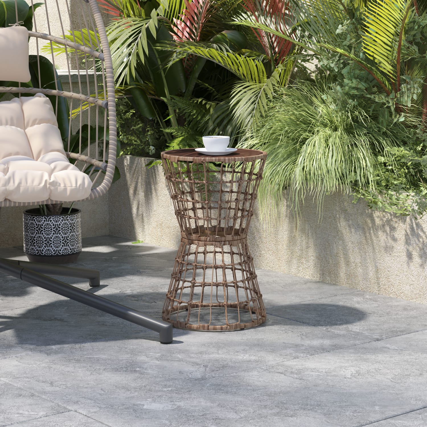 Flash Furniture Devon Indoor/Outdoor Rattan Rope Table With Acacia Wood Top, 25inH x 15-3/4inW x 15-3/4inD, Natural