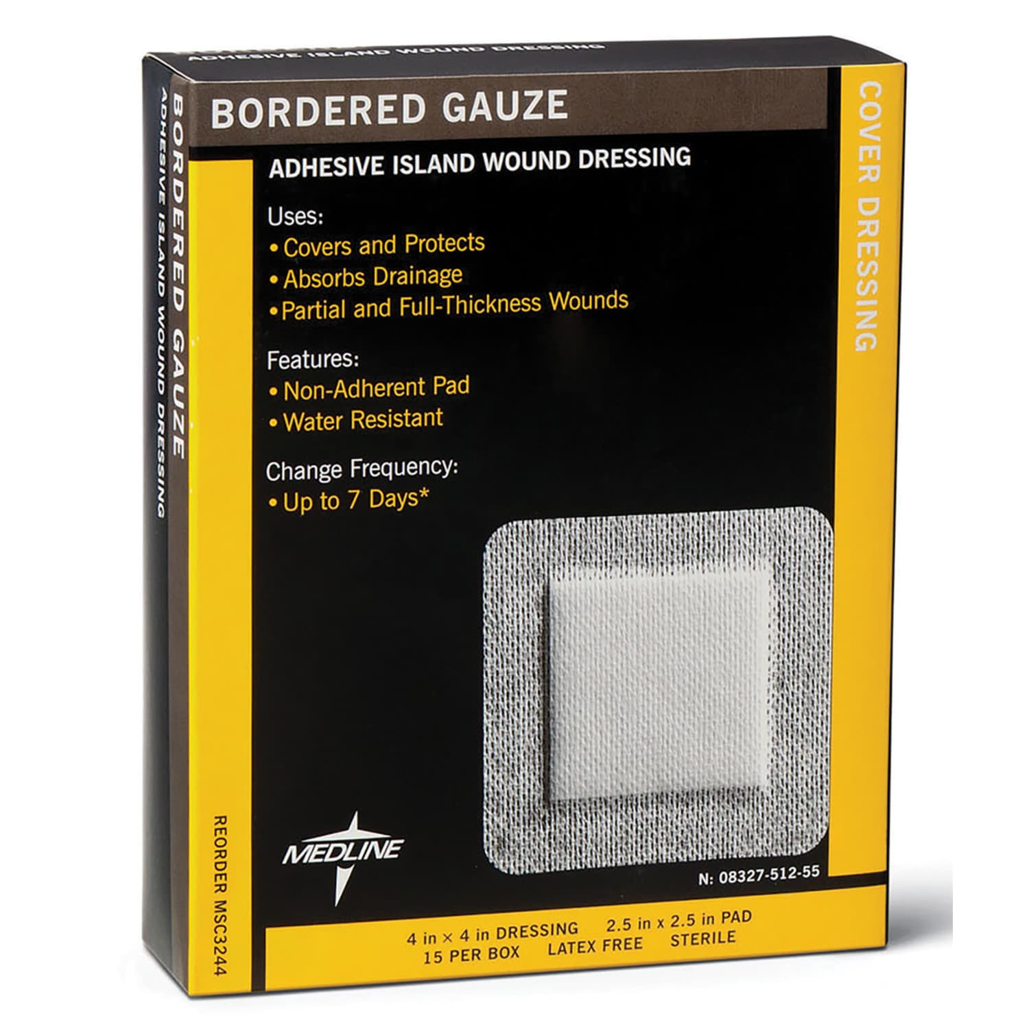 Medline Sterile Border Gauze Pads, 4in x 8in, White, Box Of 15 Pads