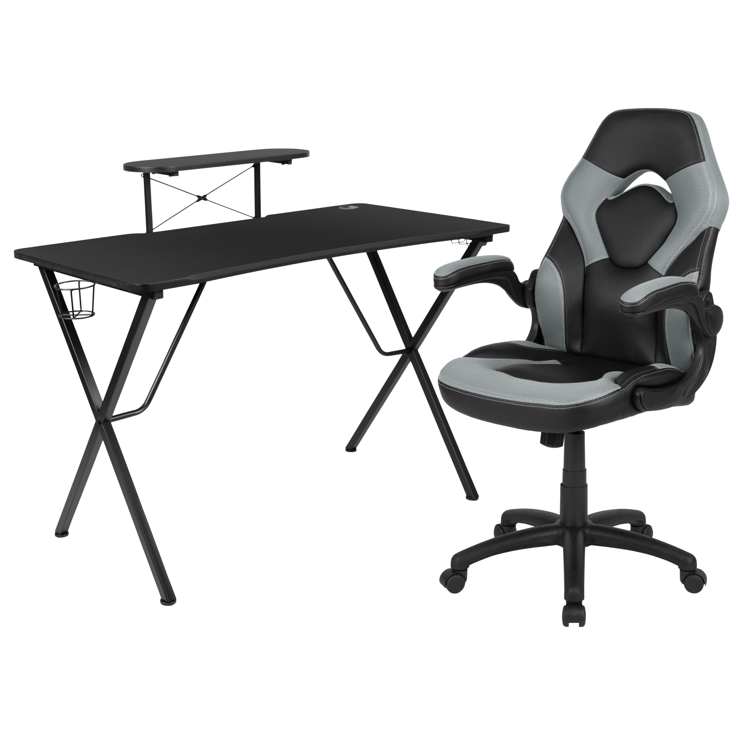 Flash Furniture Gaming Desk And Racing Chair Set With Cup Holder, Headphone Hook and Monitor/Smartphone Stand, Gray - Image 3