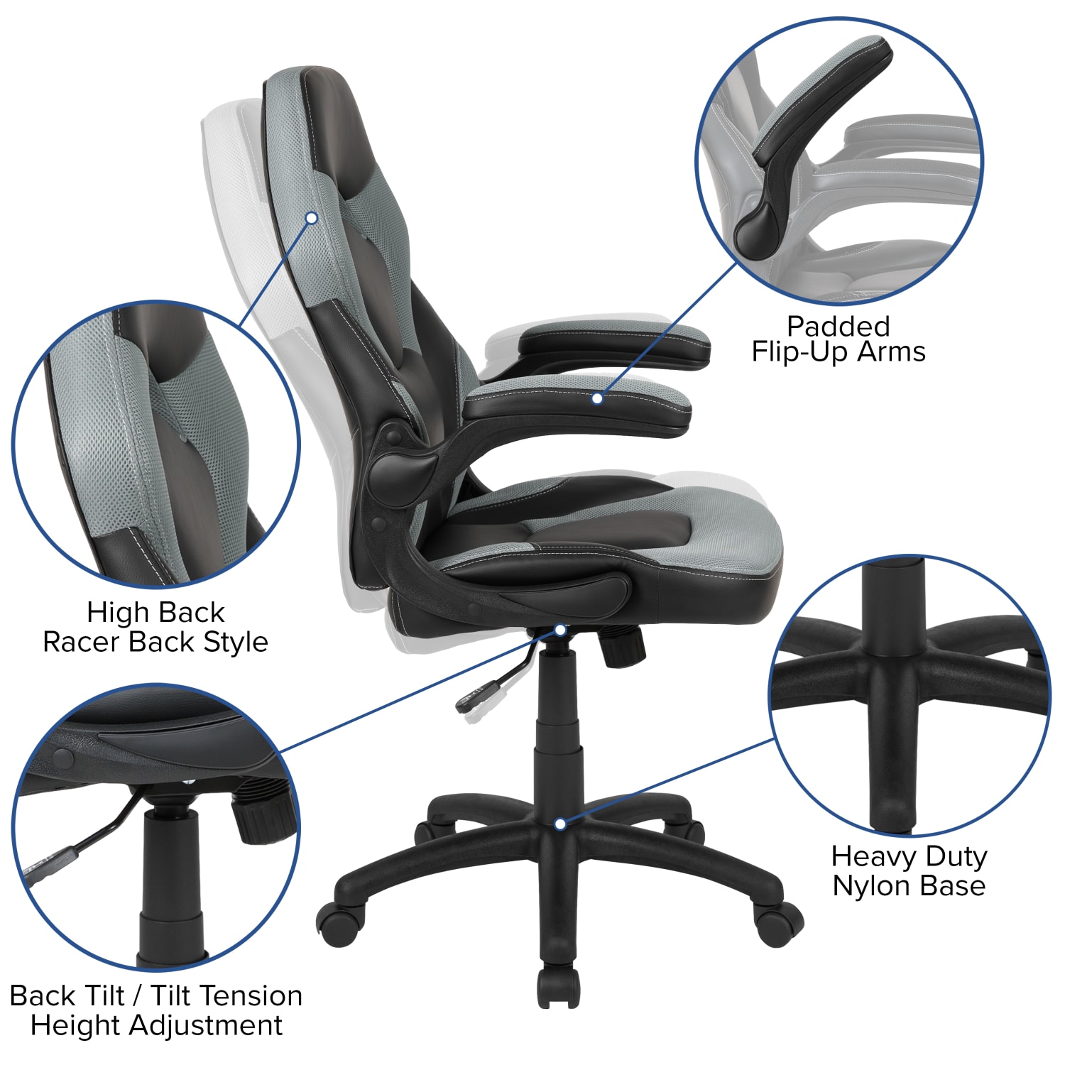 Flash Furniture Gaming Desk And Racing Chair Set With Cup Holder, Headphone Hook and Monitor/Smartphone Stand, Gray - Image 5