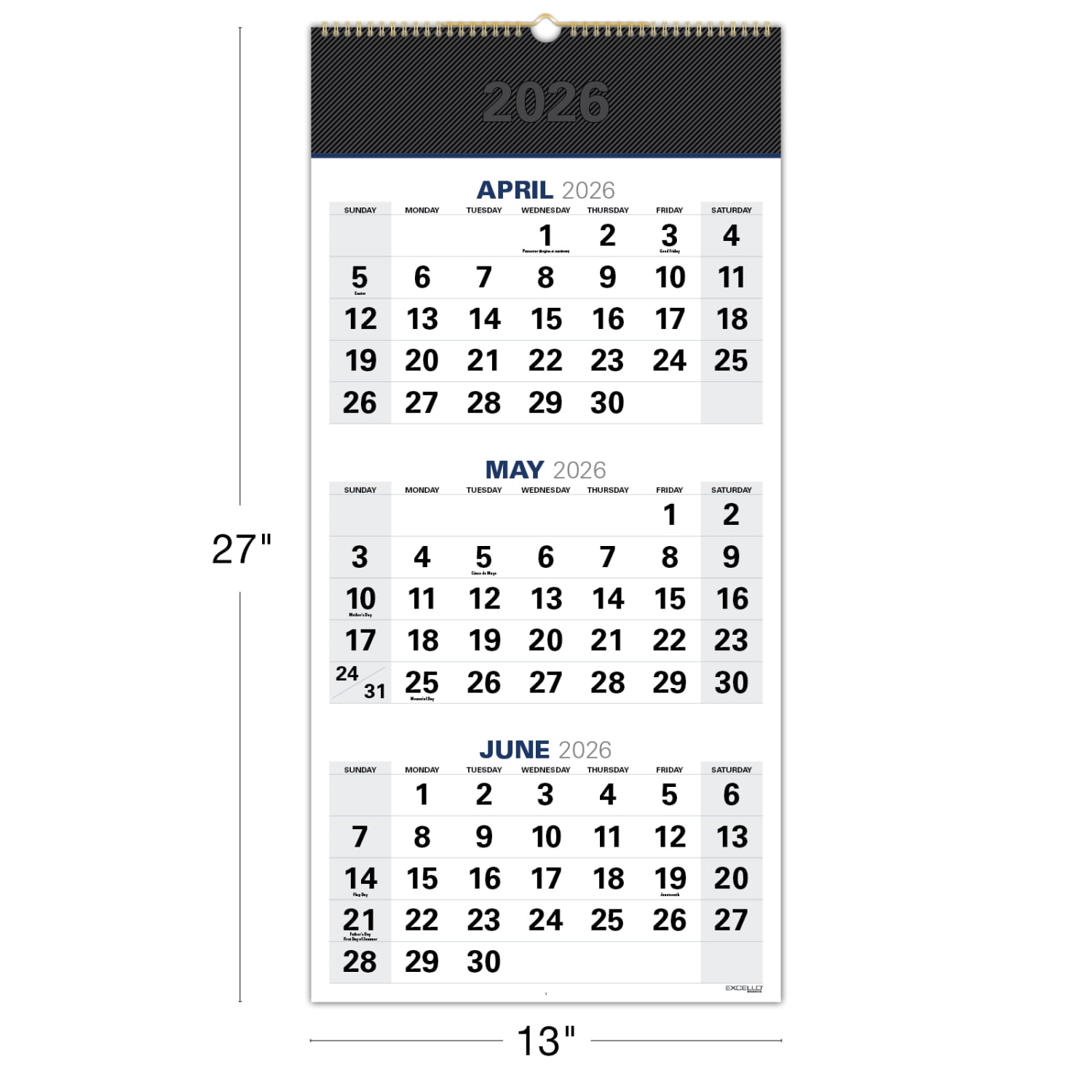 2026-2027 Excello Brands Academic Year Large Print 3-Month View Wall Calendar, 27in x 13in, Black, April To December, Total Qty 1 - Image 5