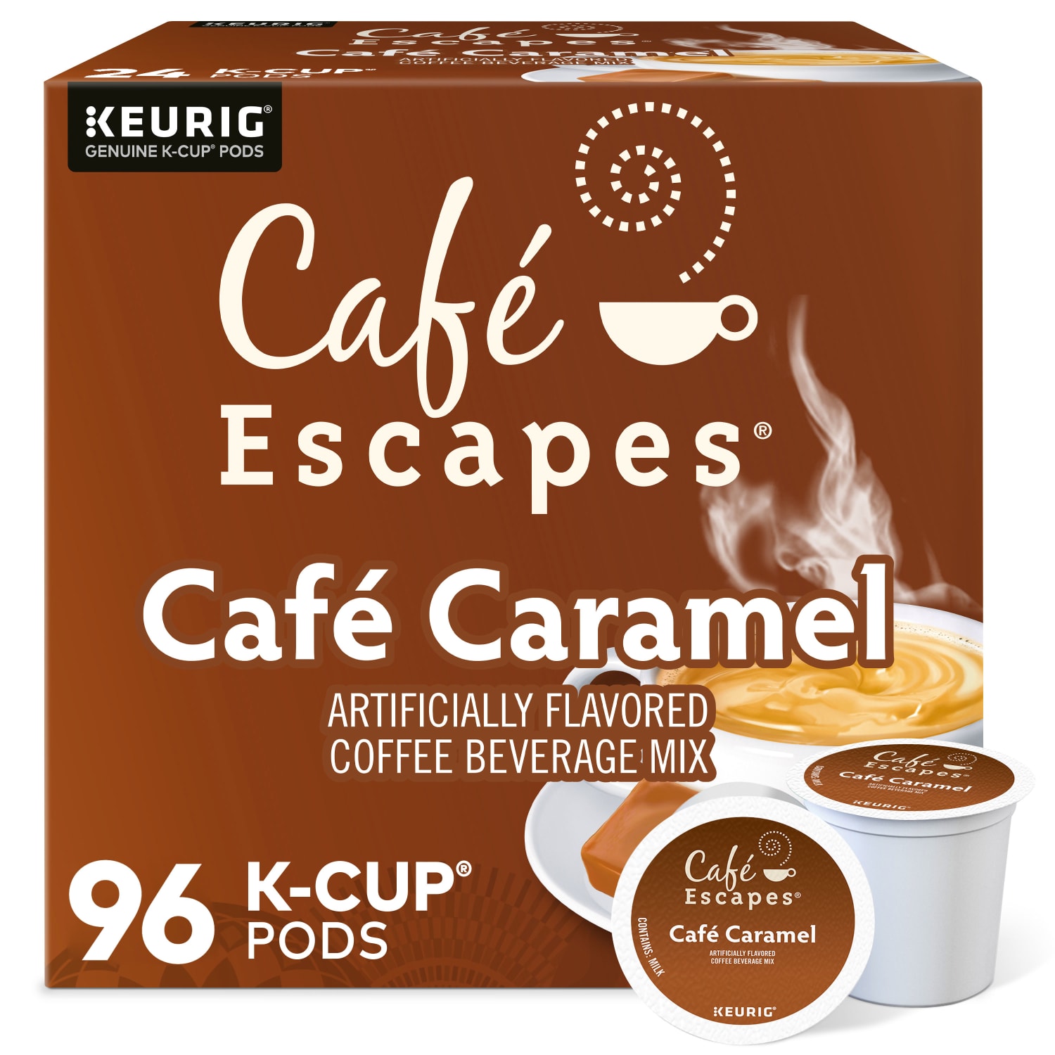 Cafe Escapes Cafe Caramel Keurig Single-Serve K-Cup Pods, 24 Pods Per Pack, Case Of 4 Packs