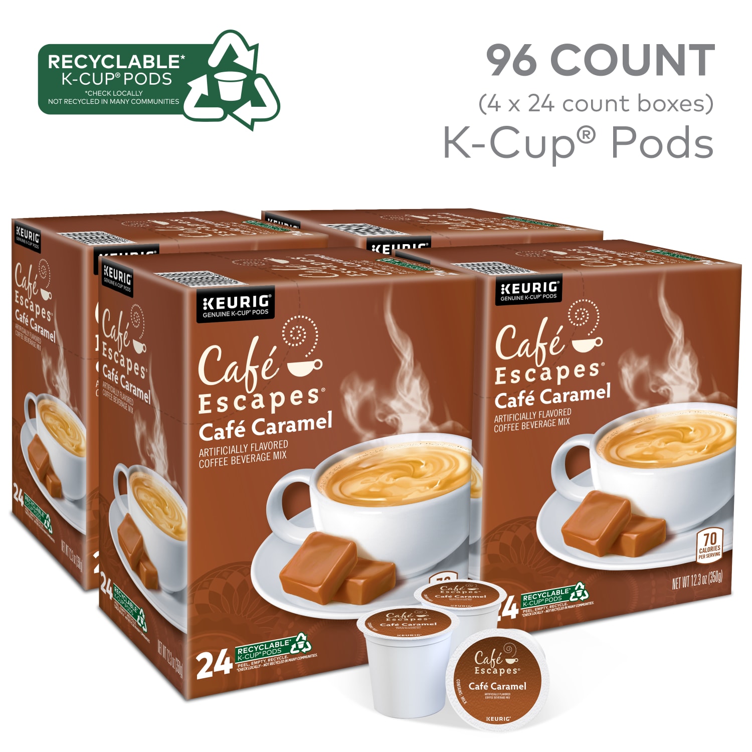 Cafe Escapes Cafe Caramel Keurig Single-Serve K-Cup Pods, 24 Pods Per Pack, Case Of 4 Packs - Image 3