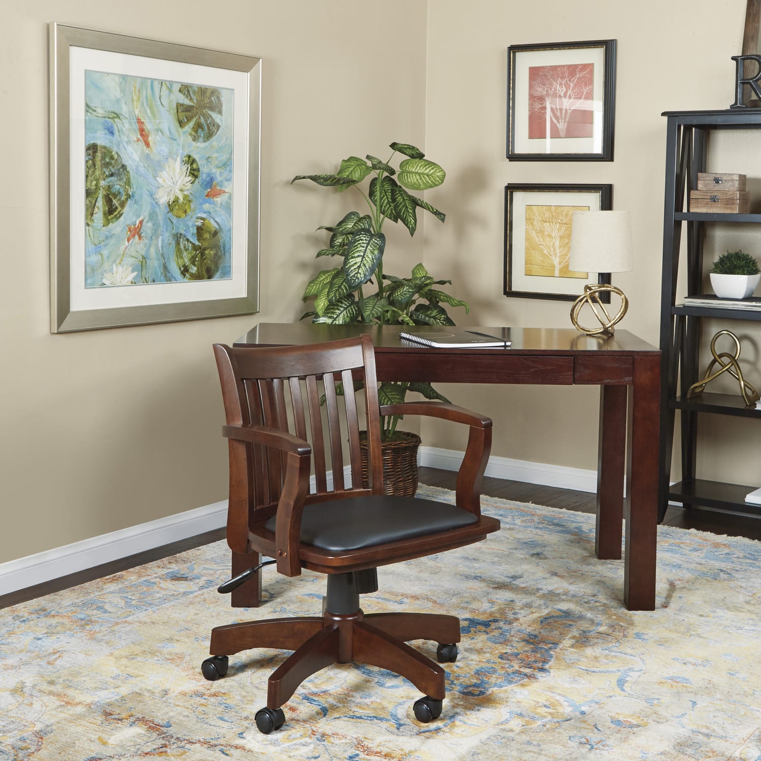 Office Star Deluxe Wood Bankers Chair With Padded Seat, Black/Espresso - Image 6