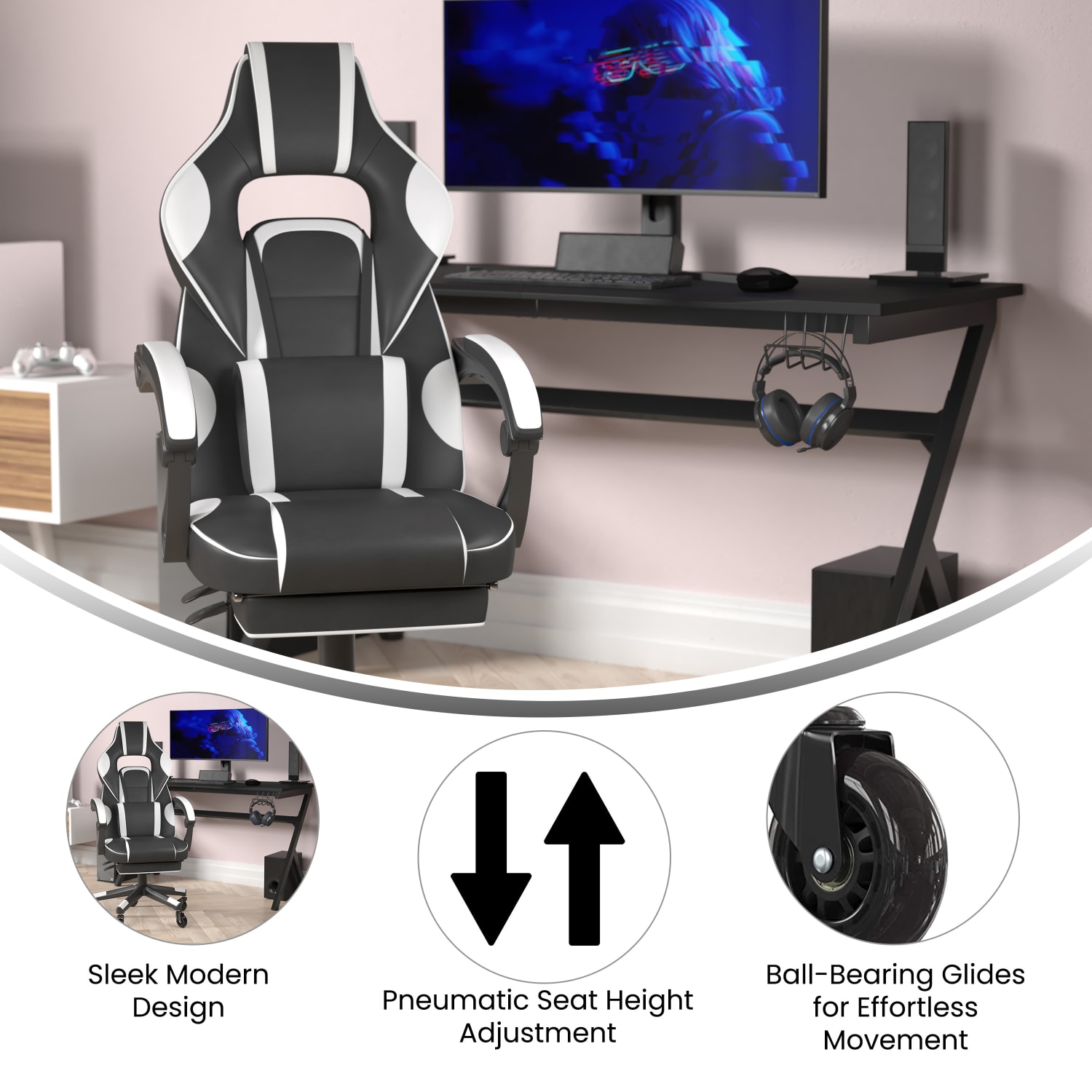 Flash Furniture X40 Ergonomic Faux Leather Racing Computer Gaming Chair BlackWhite PopularChairscom Flash Furniture X40 Ergonomic Faux Leather Racing Computer Gaming Chair BlackWhite PopularChairscom