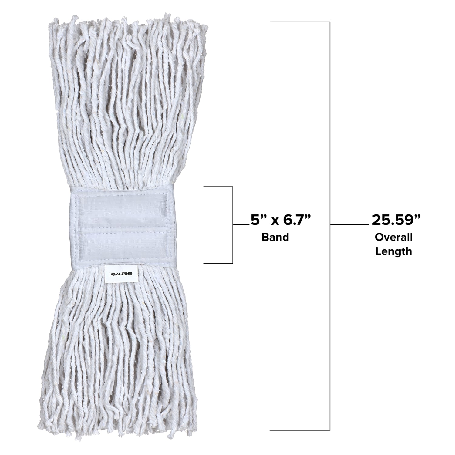 Alpine Industries Cotton Cut-End Mop Heads With 5in Bands, 16 Oz, White, Set Of 12 Heads - Image 4