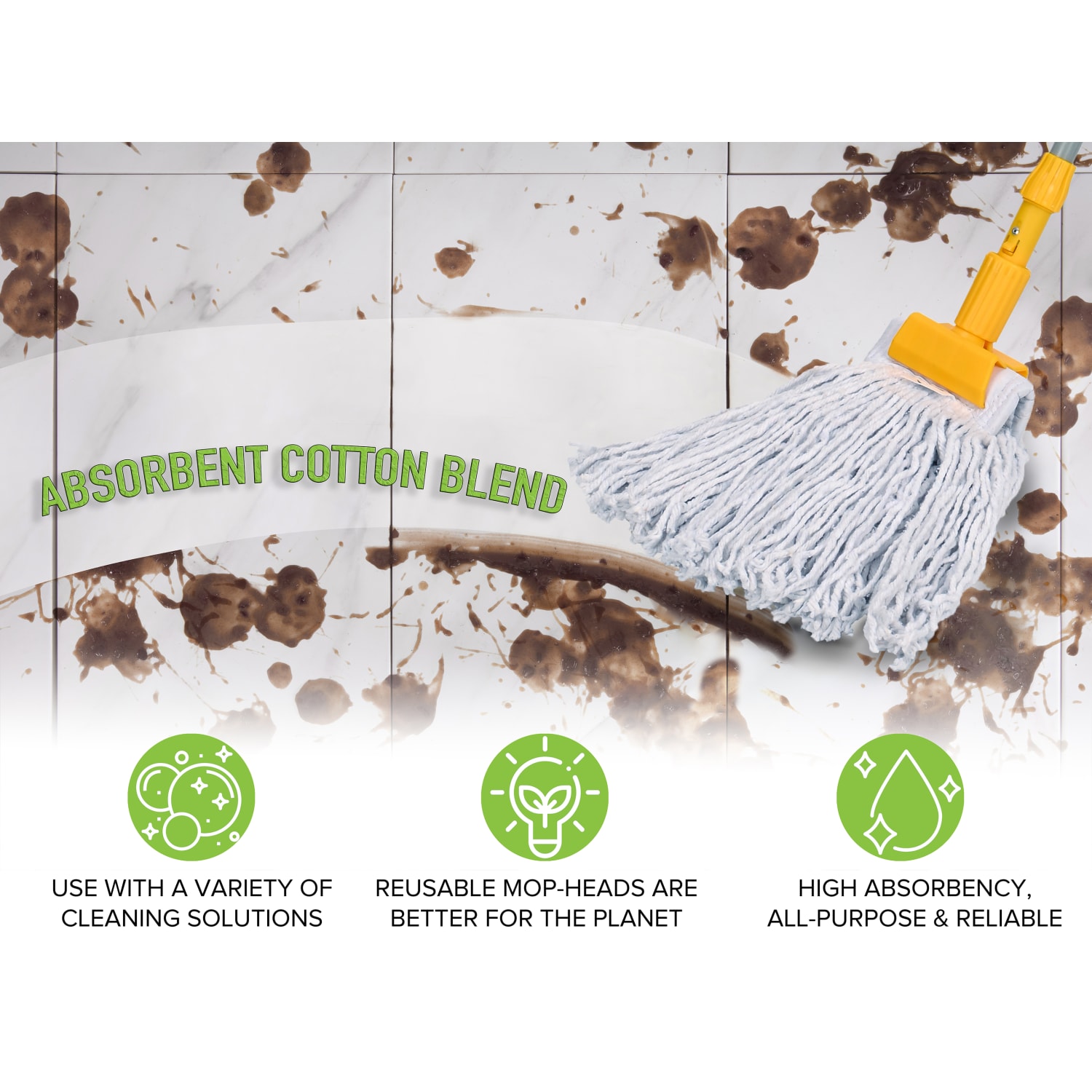 Alpine Industries Cotton Cut-End Mop Heads With 5in Bands, 16 Oz, White, Set Of 12 Heads - Image 6