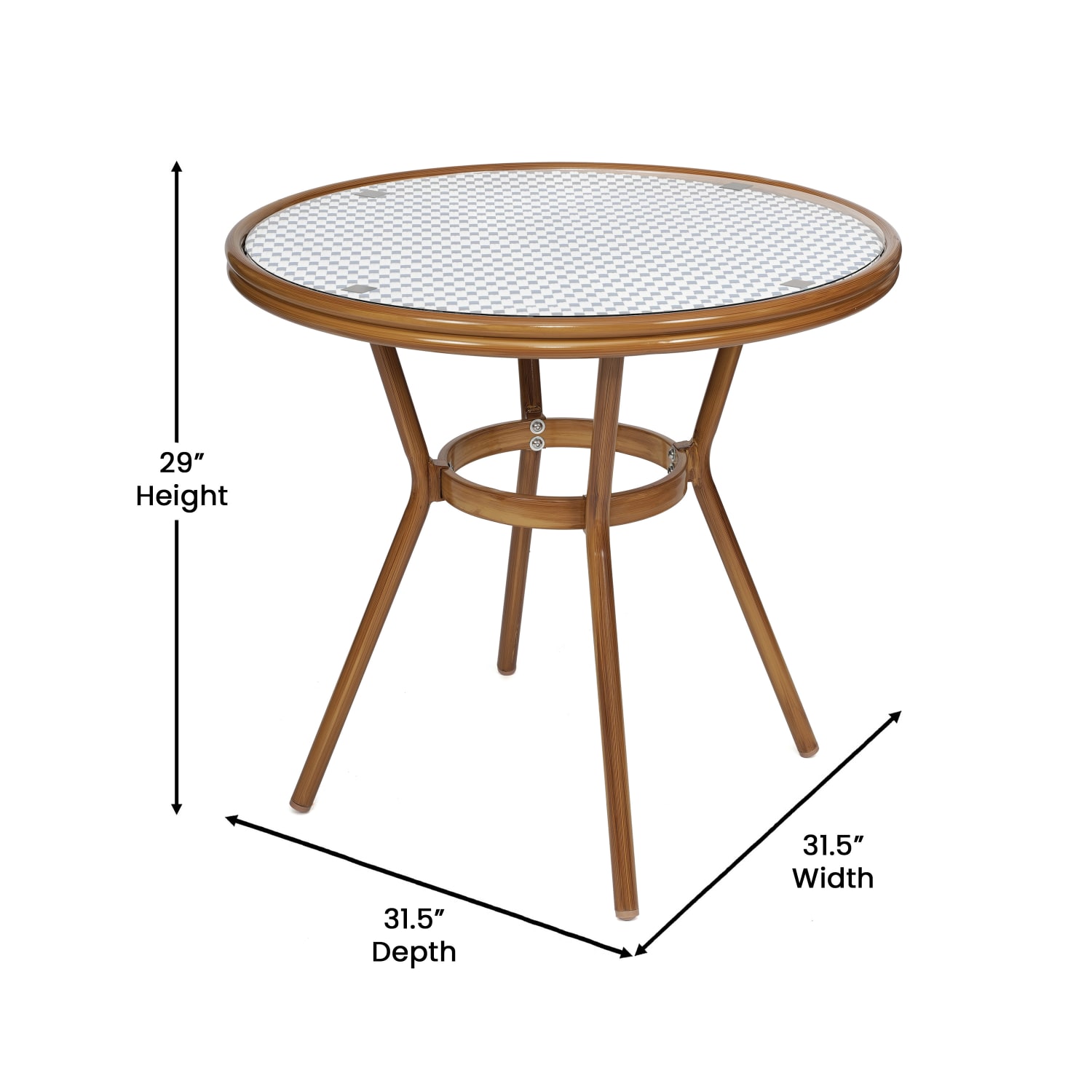 Flash Furniture Lourdes Indoor/Outdoor Commercial Bistro 31.5in Table, PE Rattan, Glass Top with 2 Stack Chairs, White & Navy Rattan/Natural Frame - Image 6
