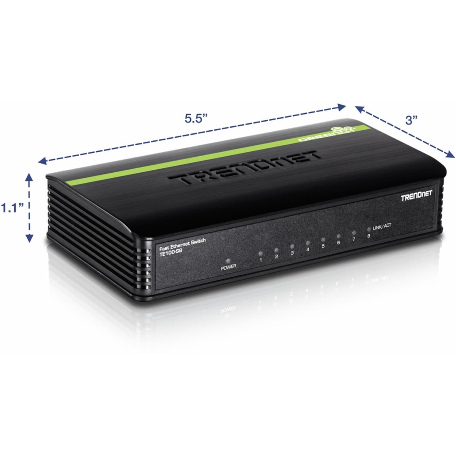 TRENDnet 8-Port Unmanaged 10/100 Mbps GREENnet Ethernet Desktop Switch; TE100-S8; 8 x 10/100 Mbps Ethernet Ports; 1.6 Gbps Switching Capacity; Plastic Housing; Network Ethernet Switch; Plug & Play - 8 Port 10/100Mbps Switch - Image 3