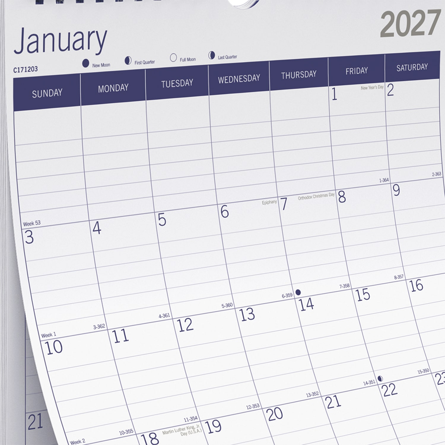 2027 Blueline DuraGlobe Monthly Wall Calendar, 12in x 17in, Blue/White, January To December, C171203, Total Qty 1 - Image 5