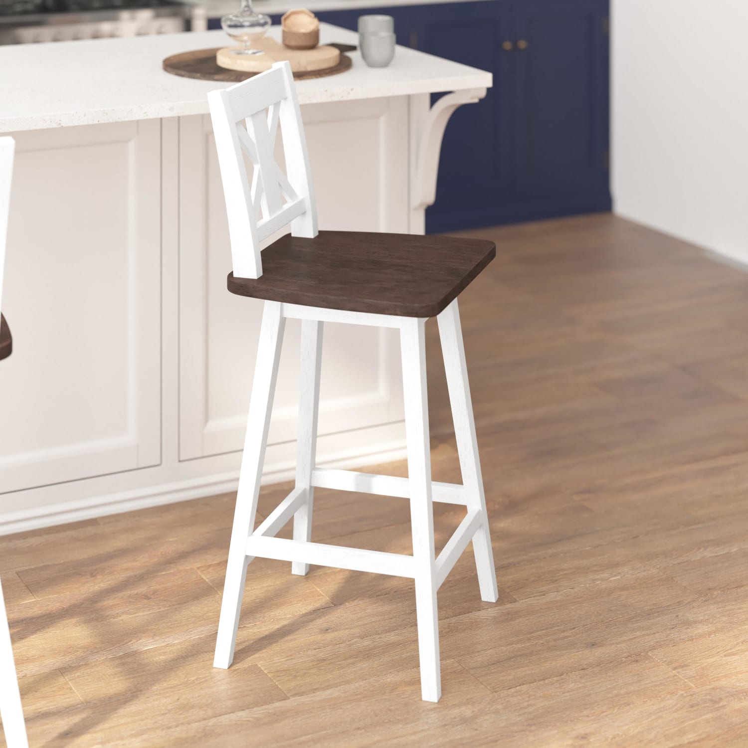 Flash Furniture Gwendolyn Commercial Grade Solid Wood Modern Farmhouse Swivel Bar Height Barstool, Antique White Wash Frame/Gray Wash Seat - Image 5