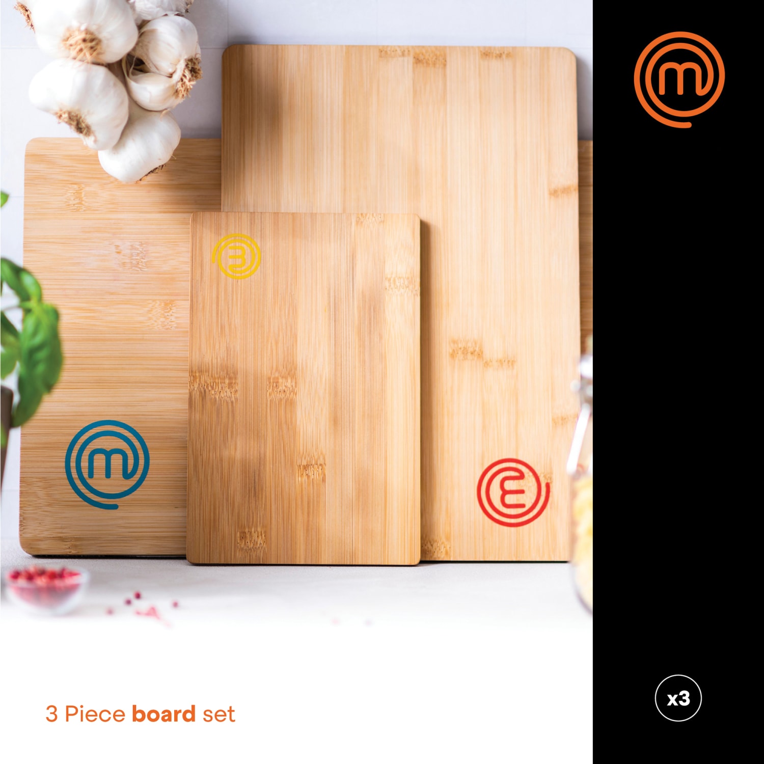 MasterChef 3-Piece Color Coded Cutting Board Set, Beige - Image 5