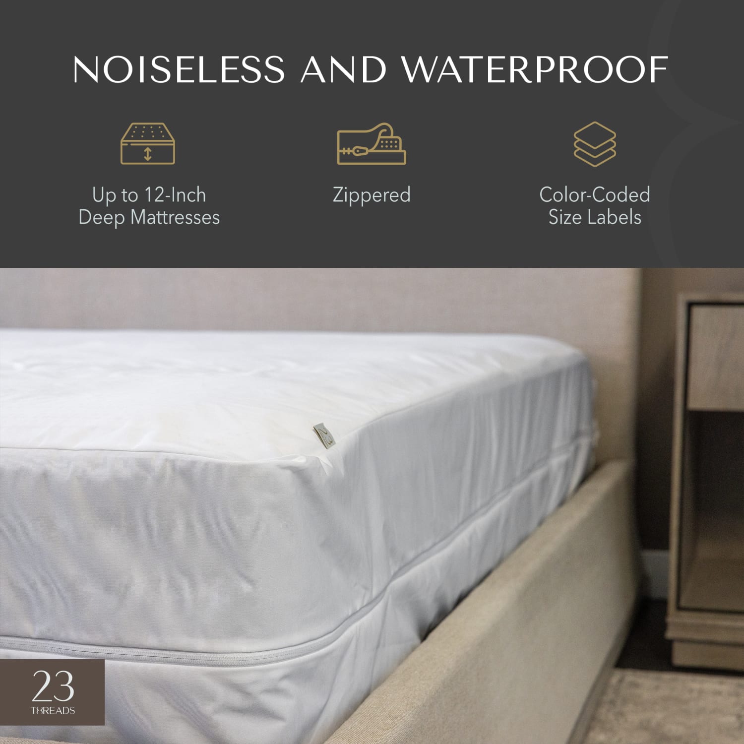 23 Threads Knitted Polyester Mattress Encasement, Ctrl+Z Technology, White, King Extra Deep, Case Of 10 - Image 6