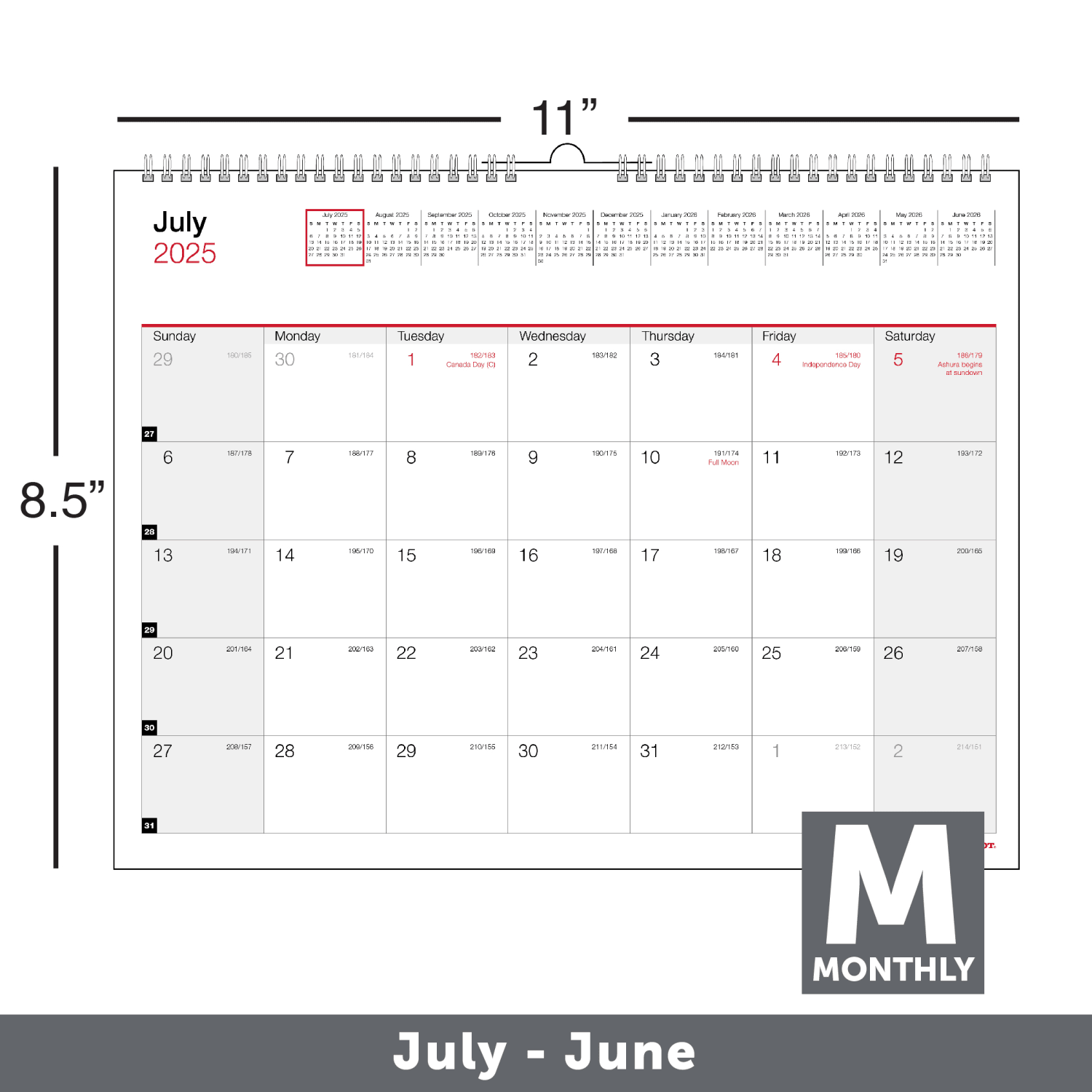 2025-2026 Office Depot Brand Monthly Academic Wall Calendar, 11in x 8-1/2in, 30% Recycled, July 2025 To June 2026 - Image 3