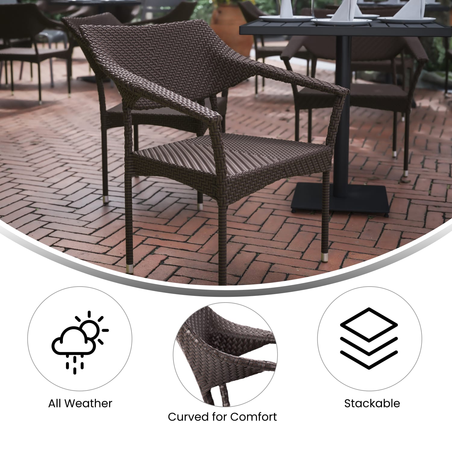 Flash Furniture Jace All-Weather Rattan Wicker Stacking Patio Chair, Espresso - Image 5