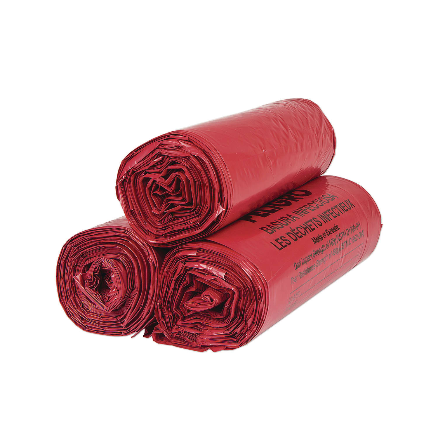 Inteplast Group Institutional Low-Density Can Liners, Infectious Waste Biohazard, 33 gal, 1.3 mil, 33 x 39, Red, Interleaved, 25/RL, 6 RL/CT - Image 5