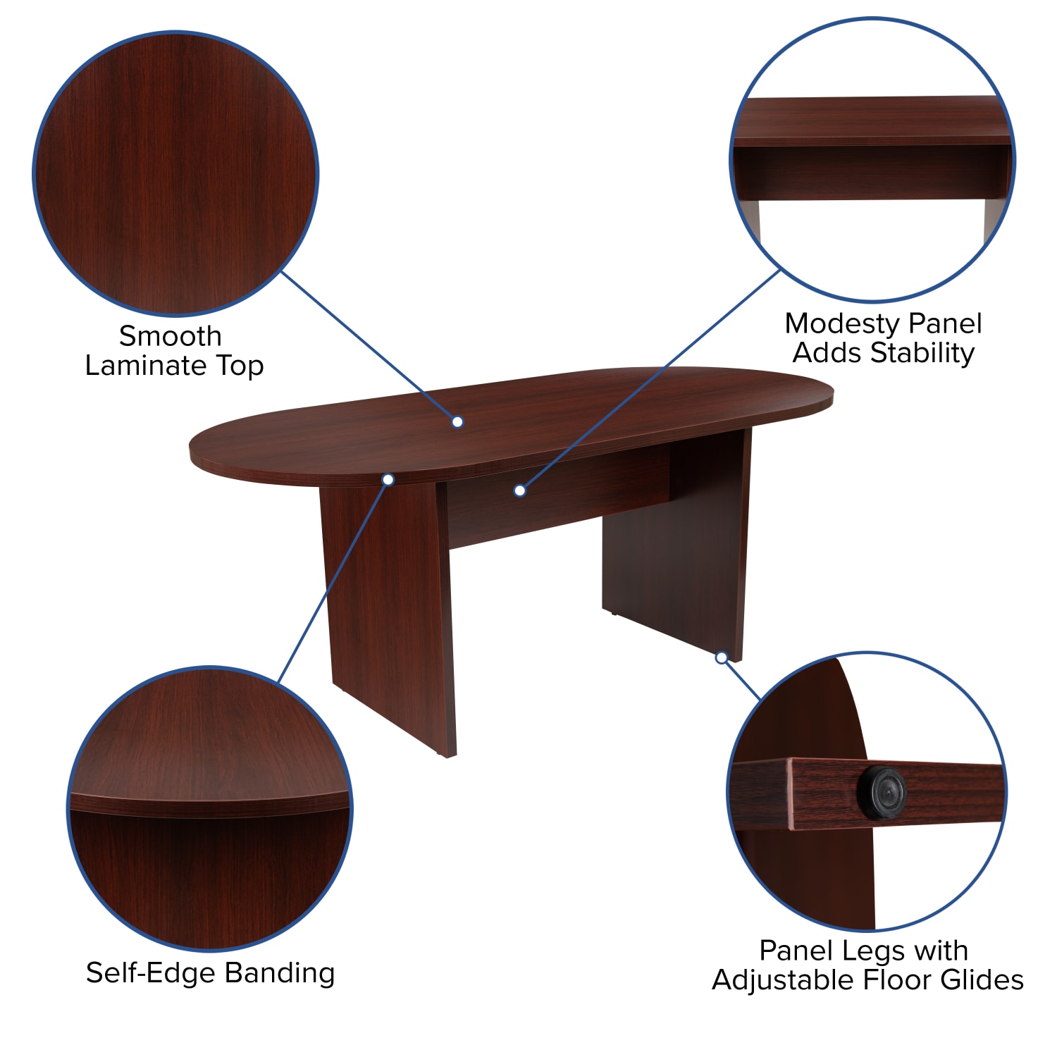Flash Furniture Oval Conference Table Set with 4 Ribbed Executive Chairs, Mahogany - Image 6