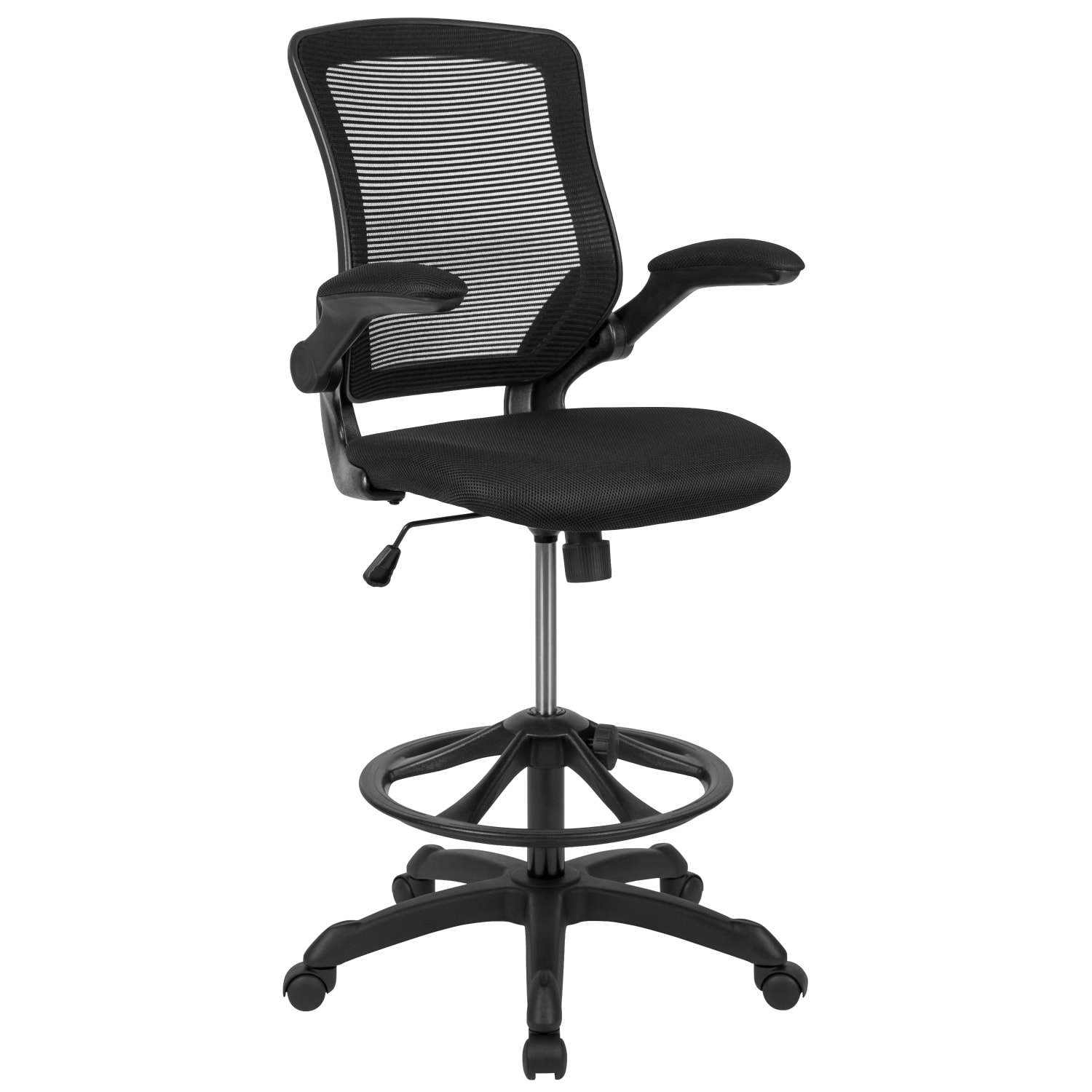 Flash Furniture Mid Back Mesh Ergonomic Drafting Chair with Adjustable Foot Ring and Flip Up Arms Black PopularChairscom