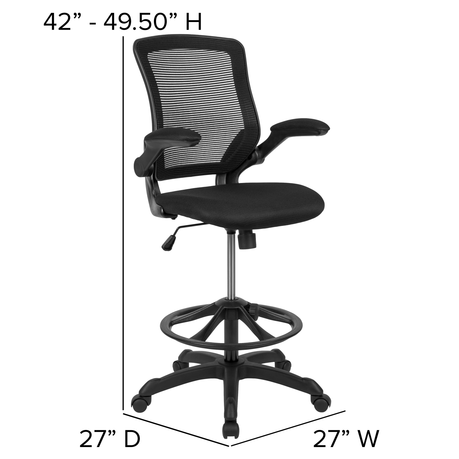Flash Furniture Mid Back Mesh Ergonomic Drafting Chair with Adjustable Foot Ring and Flip Up Arms Black PopularChairscom