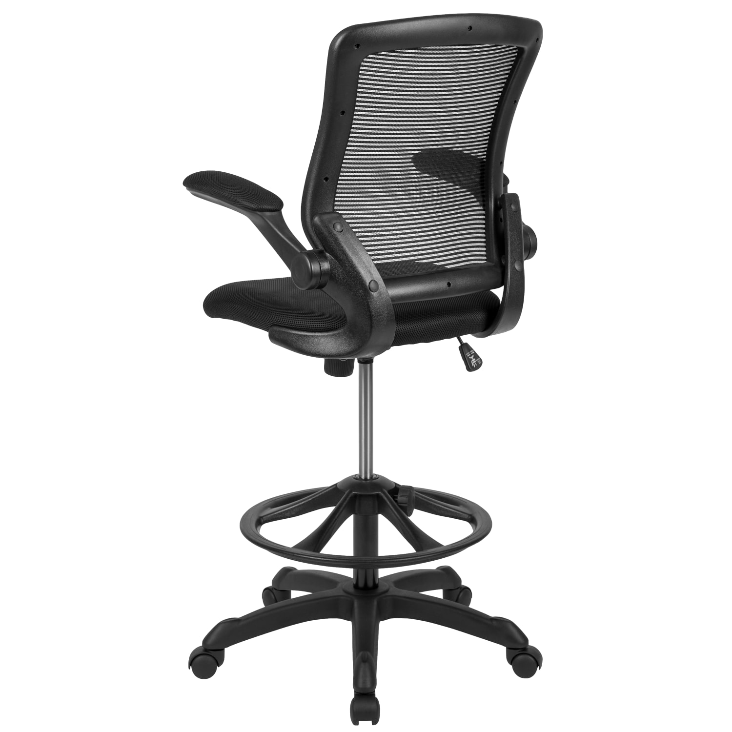 Flash Furniture Mid Back Mesh Ergonomic Drafting Chair with Adjustable Foot Ring and Flip Up Arms Black PopularChairscom