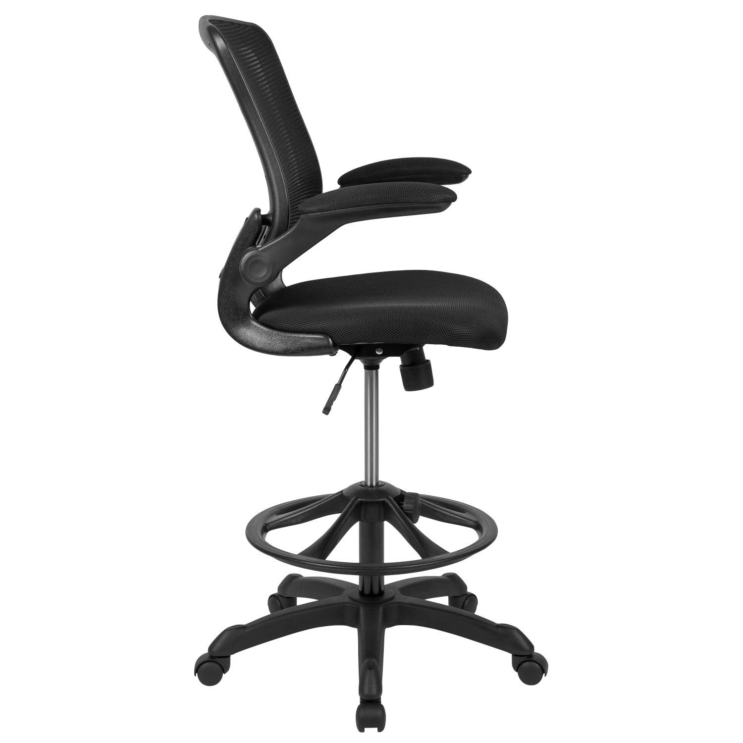 Flash Furniture Mid Back Mesh Ergonomic Drafting Chair with Adjustable Foot Ring and Flip Up Arms Black PopularChairscom