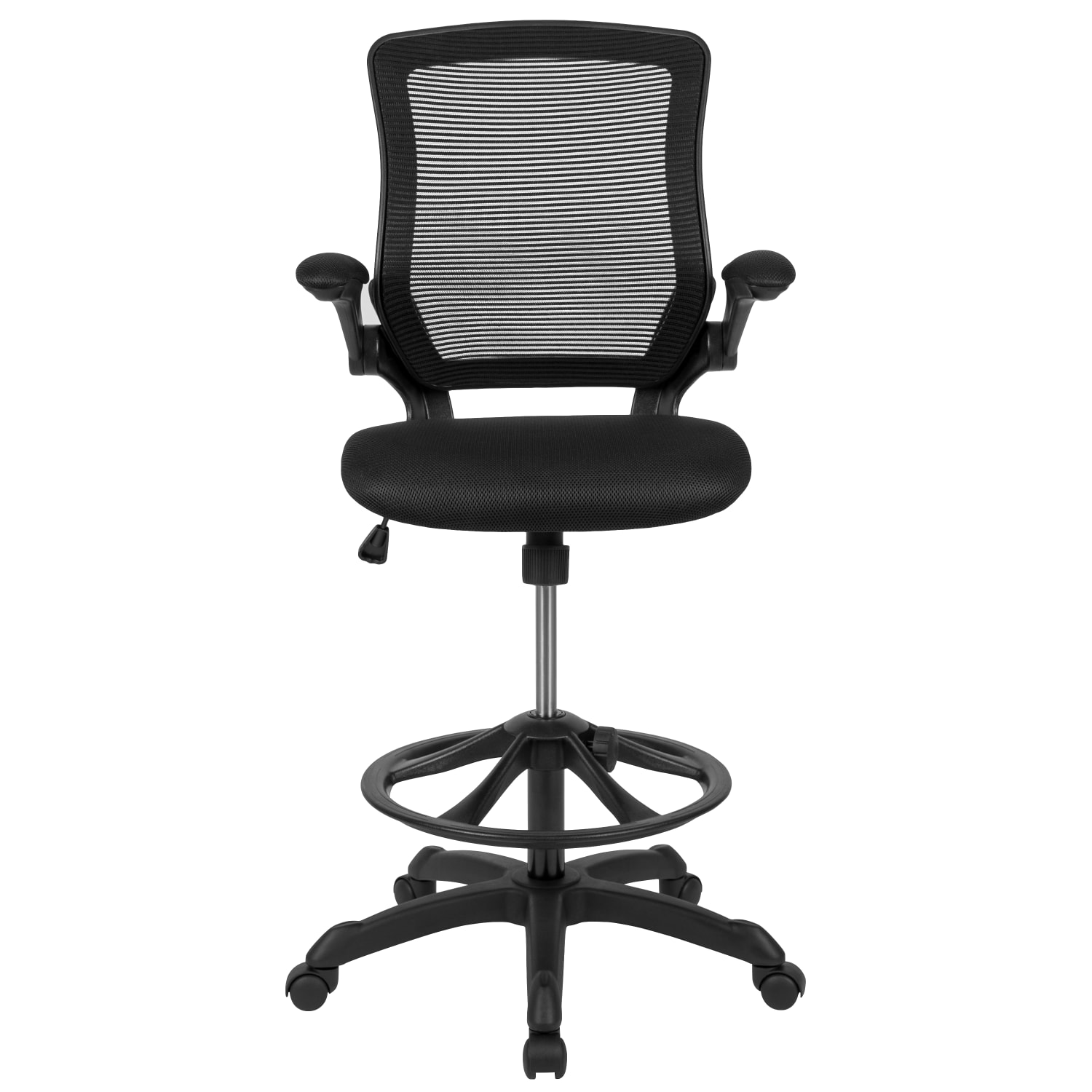 Flash Furniture Mid Back Mesh Ergonomic Drafting Chair with Adjustable Foot Ring and Flip Up Arms Black PopularChairscom