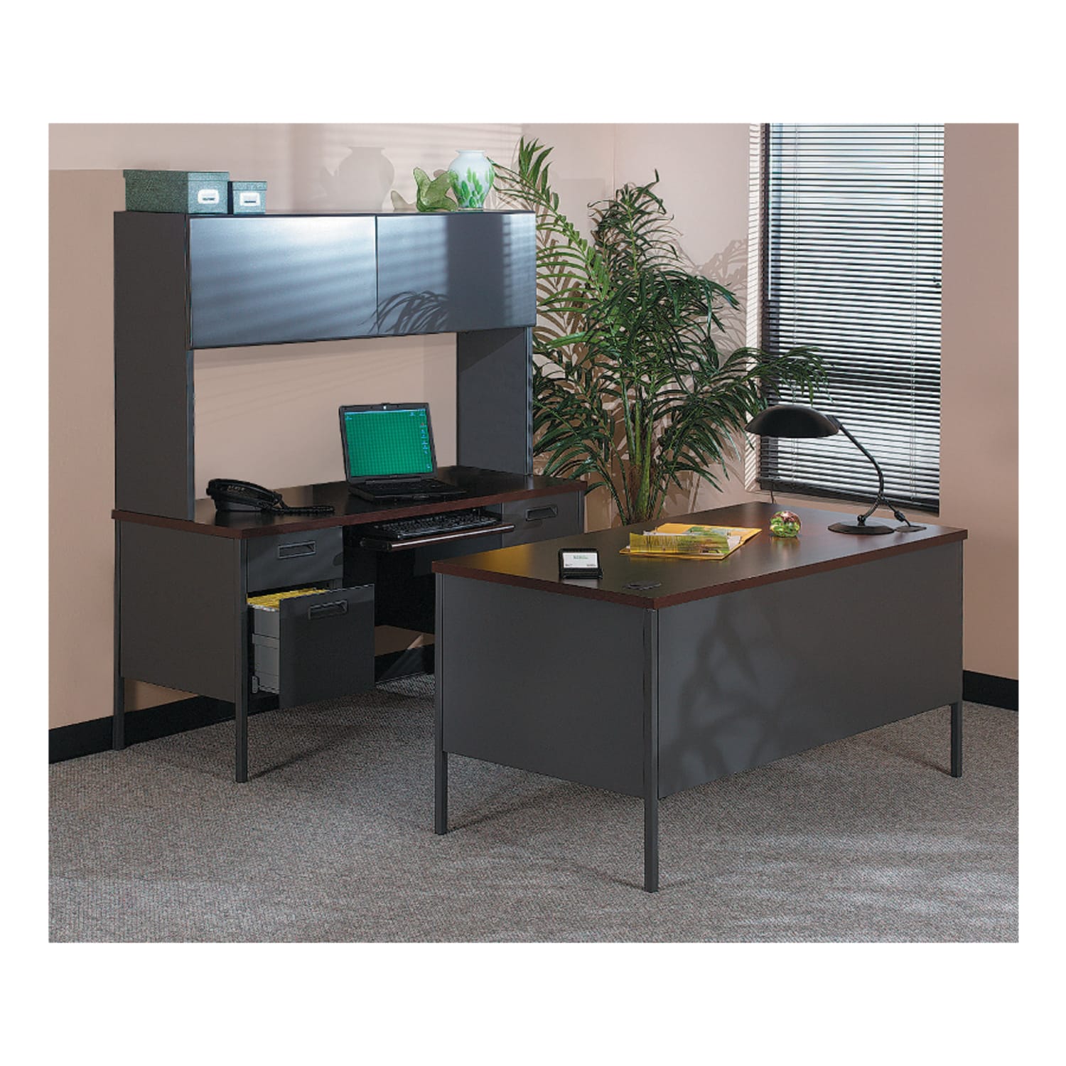 HON Metro 60inW Classic Double-Pedestal Computer Desk, Mahogany/Charcoal - Image 4