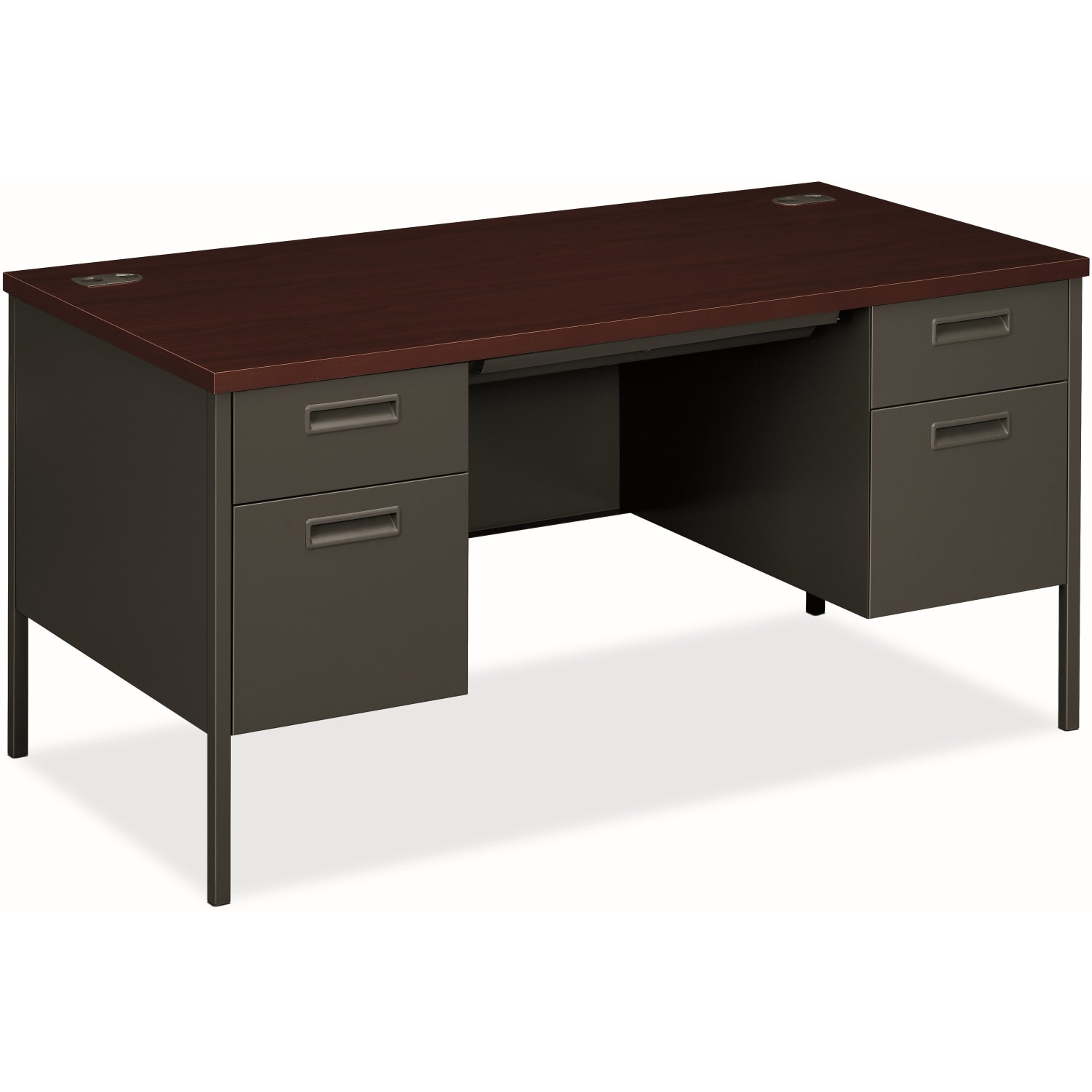 HON Metro 60inW Classic Double-Pedestal Computer Desk, Mahogany/Charcoal - Image 6