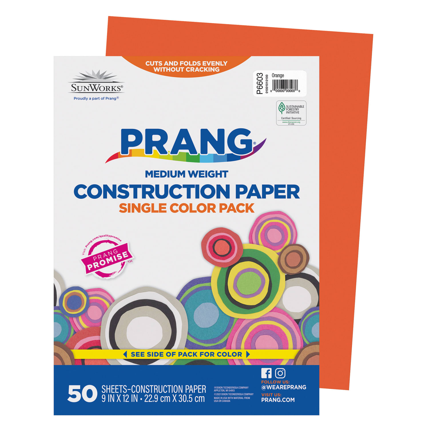Prang Construction Paper, Medium Weight, 9in x 12in, Orange, 50 Sheets Per Pack, Set Of 10 Packs - Image 3