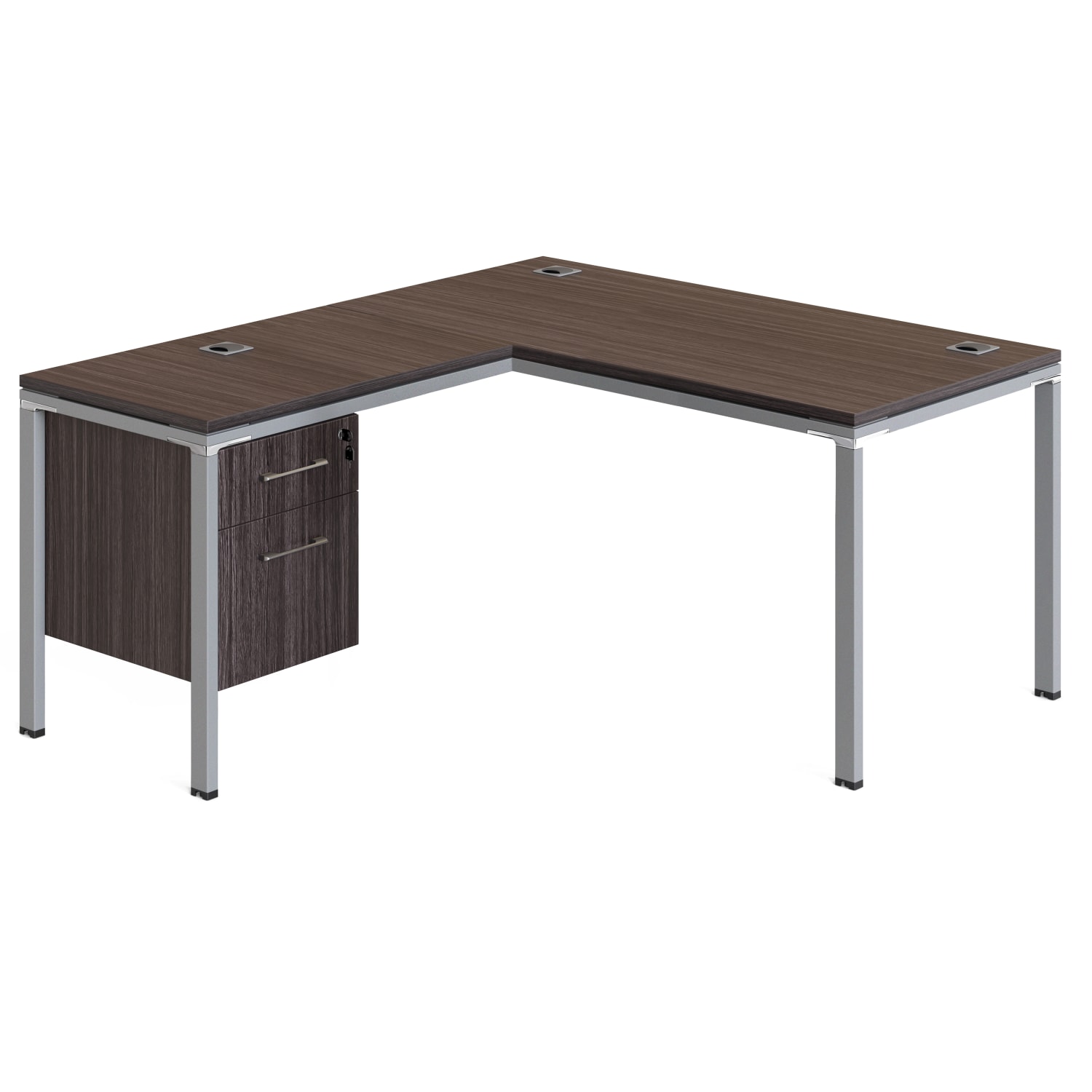 Boss Office Products Simple System Workstation L-Desk with Return & Pedestal, 29-1/2inH x 66inW x 65-7/16inD, Driftwood