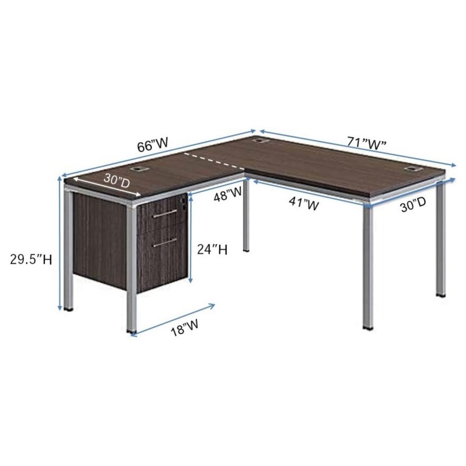 Boss Office Products Simple System Workstation L-Desk with Return & Pedestal, 29-1/2inH x 66inW x 65-7/16inD, Driftwood - Image 3