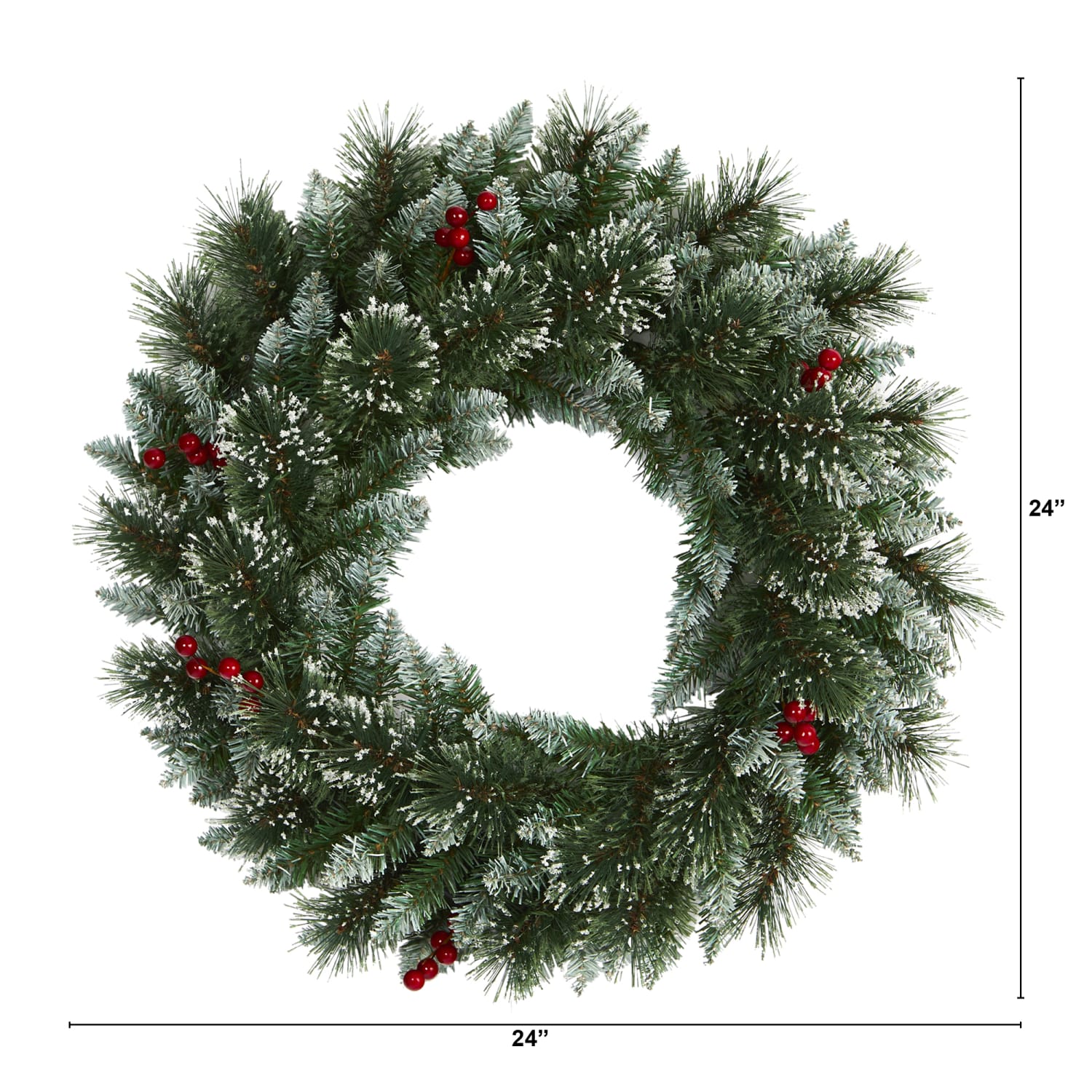 Nearly Natural 24inH Frosted Swiss Pine Artificial Wreath With 35 LED Lights And Berries, 24in x 5in, Green - Image 3