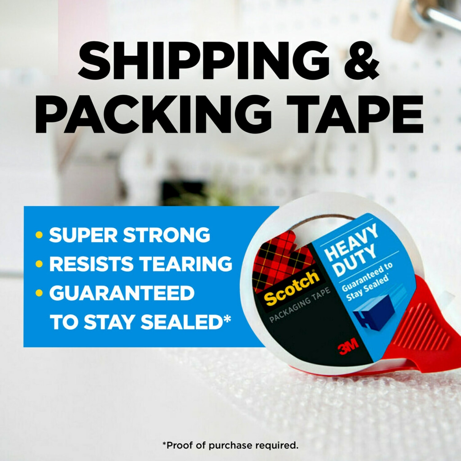 Scotch Heavy Duty Shipping Packing Tape, 4 Tape Rolls with Dispensers, 1 7/8 in x 54.6 yd, 3in Core, Designed for Packing, Shipping and Mailing, Guaranteed to Stay Sealed, Clear - Image 3