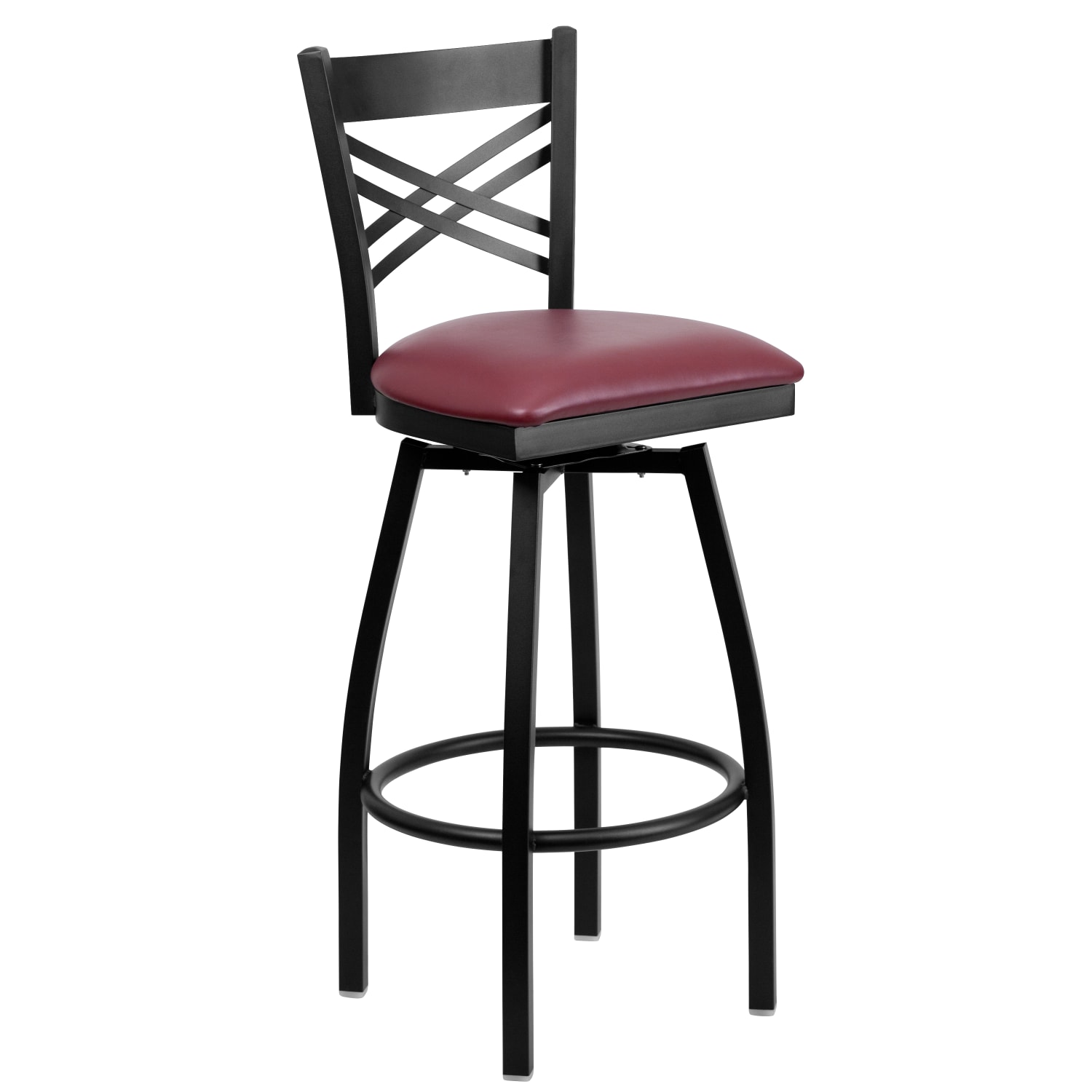 Flash Furniture MetalVinyl Swivel Barstool With X Back BurgundyBlack PopularChairscom
