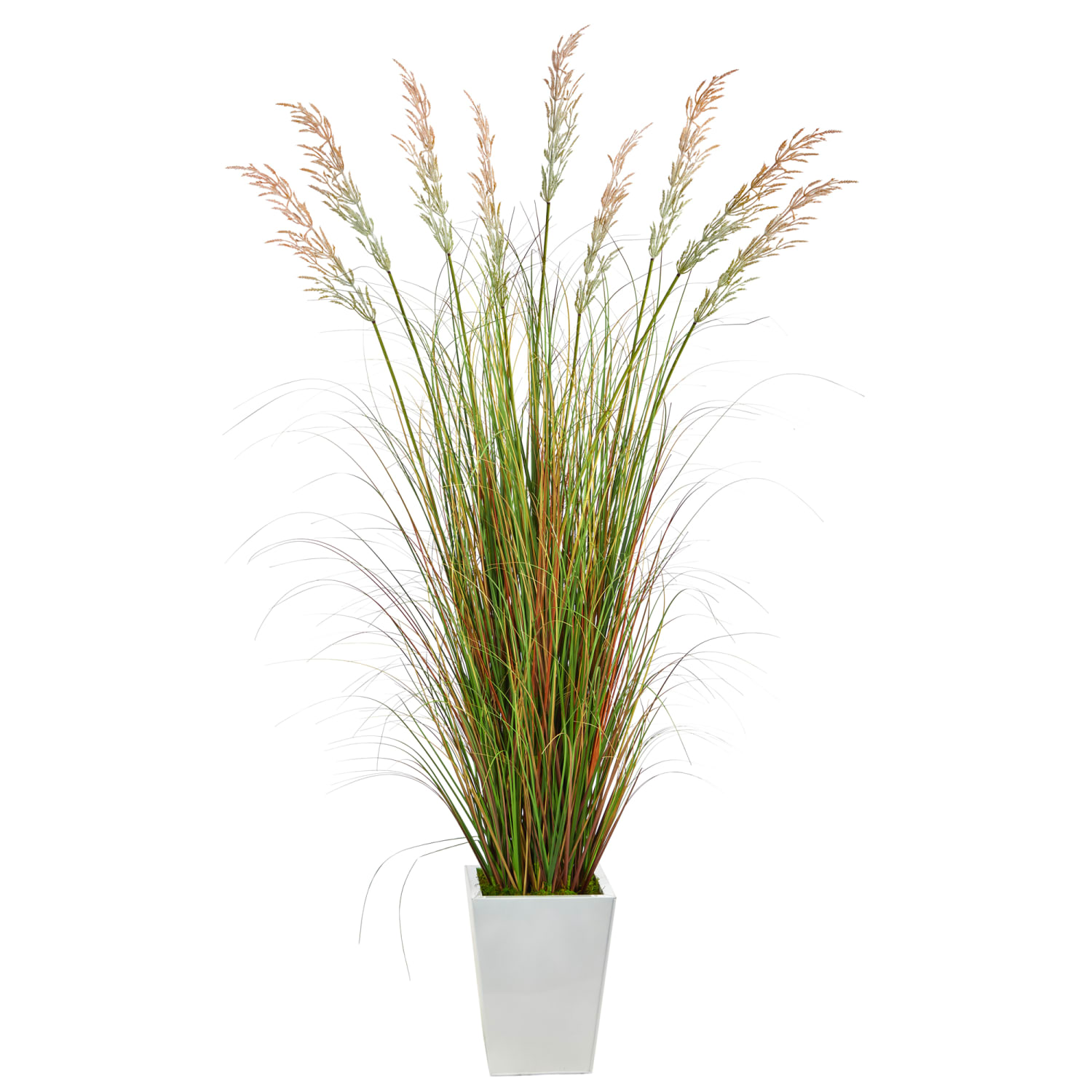 Nearly Natural Grass 74inH Artificial Plant With Metal Planter, 74inH x 25inW x 25inD, Green/White