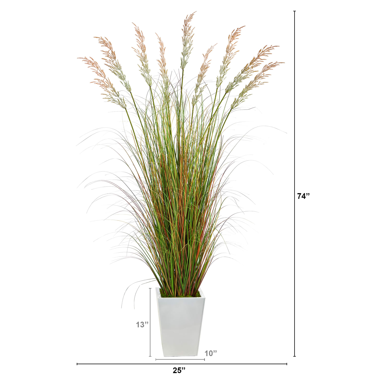 Nearly Natural Grass 74inH Artificial Plant With Metal Planter, 74inH x 25inW x 25inD, Green/White - Image 3