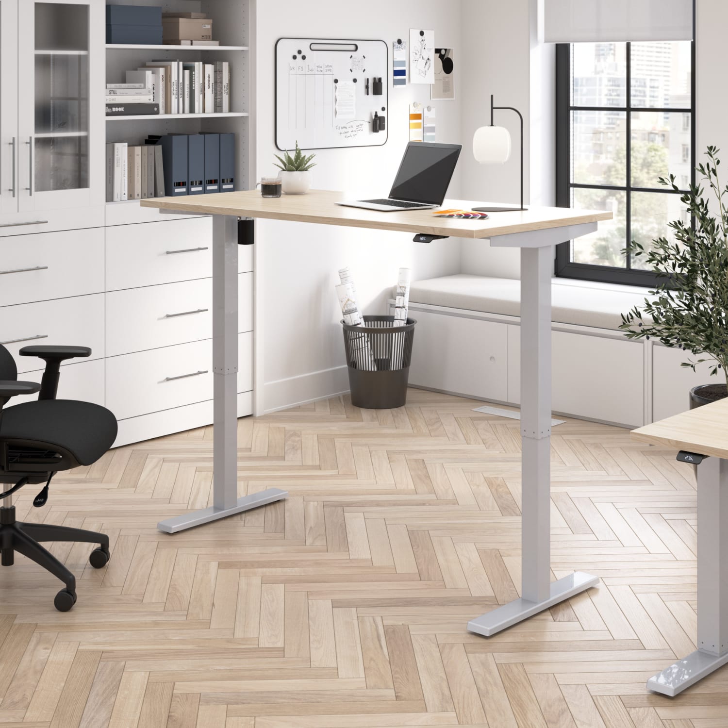 Move 40 Series by Bush Business Furniture 60inW Electric Height-Adjustable Standing Desk, Natural Elm/Cool Gray Metallic - Image 3