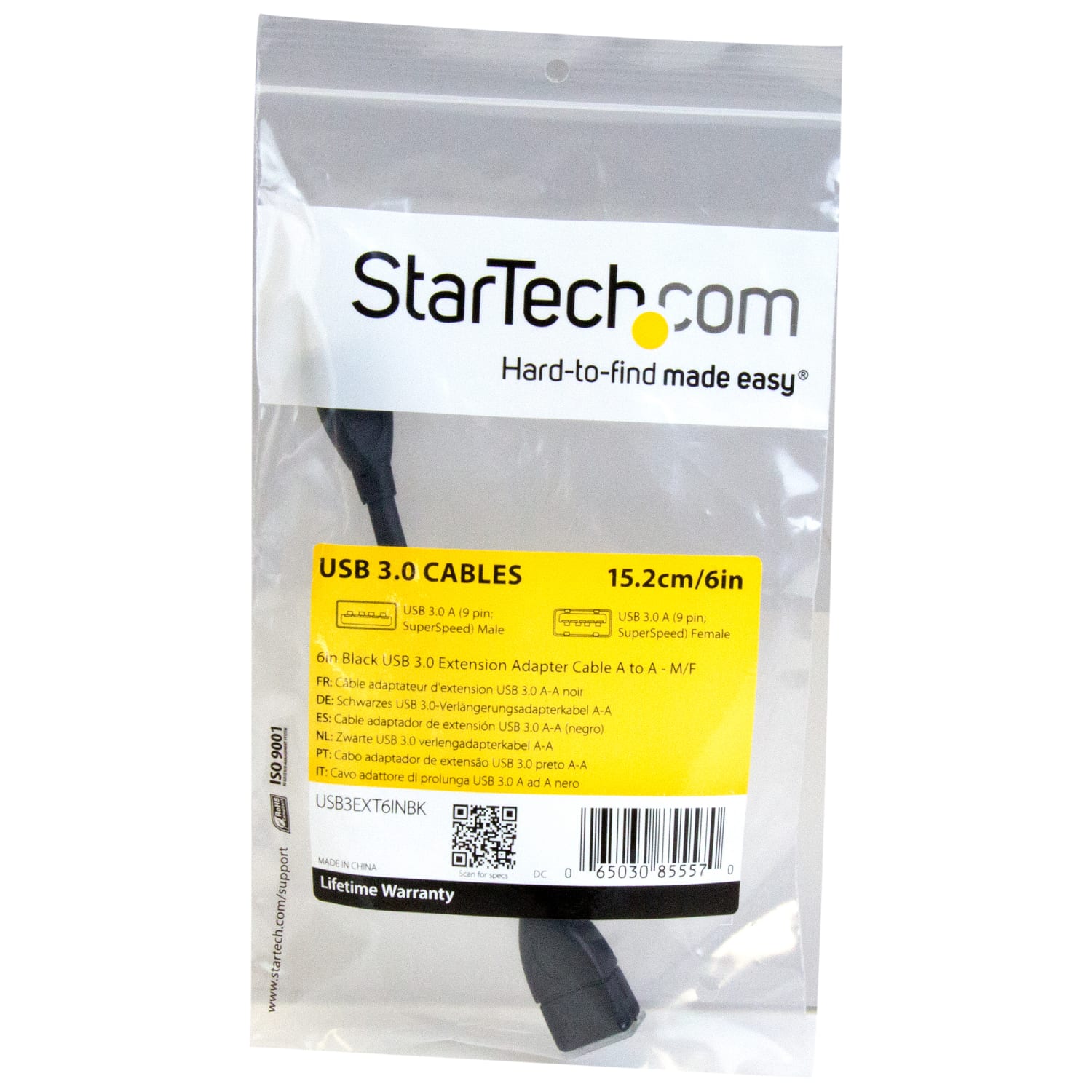 StarTech.com 6in Black USB 3.0 Extension Adapter Cable A to A - M/F - 6in USB Data Transfer Cable  - USB3EXT6INBK - Image 5
